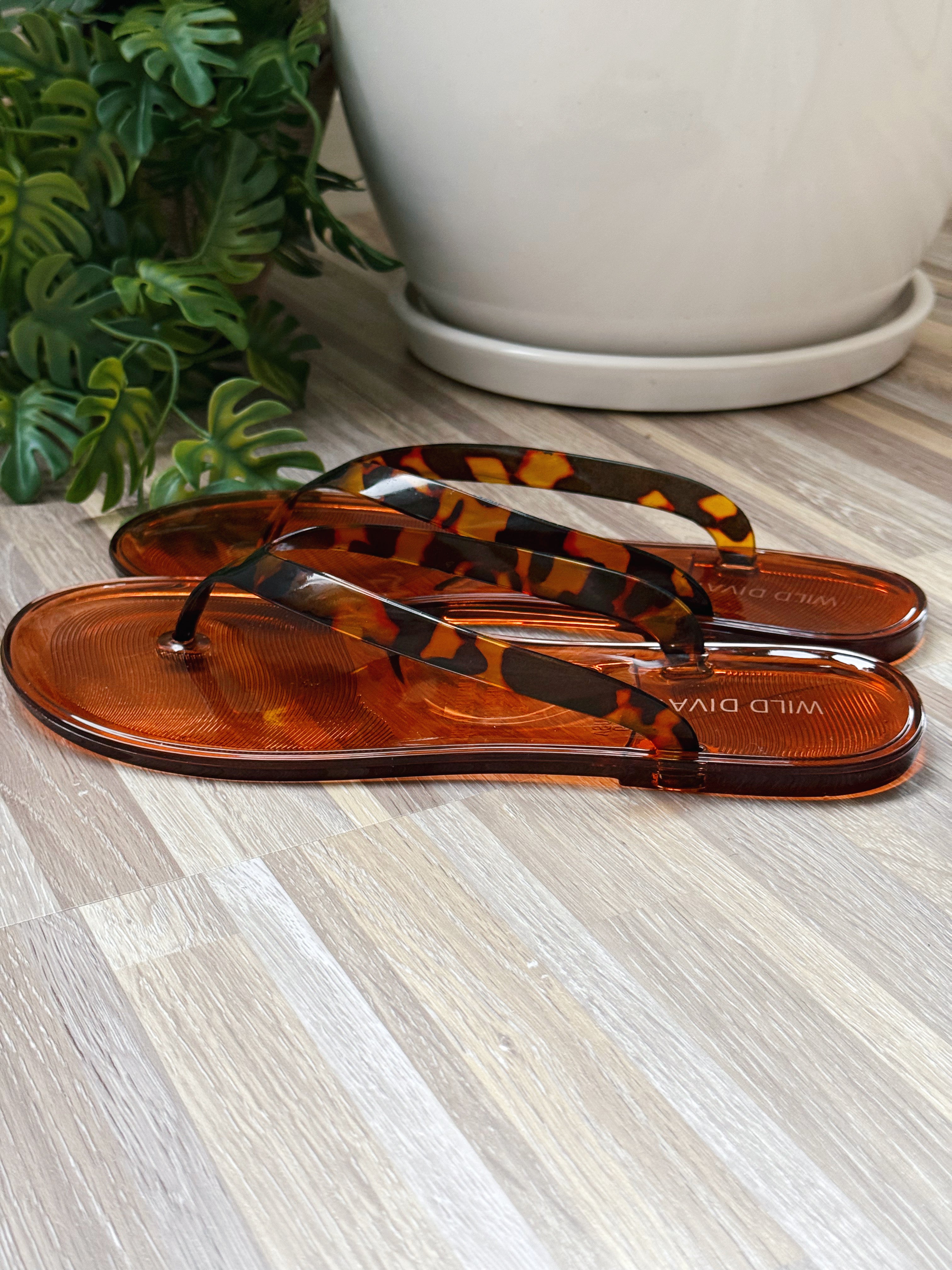 Jelly Flip Flop Sandals - TORTOISE