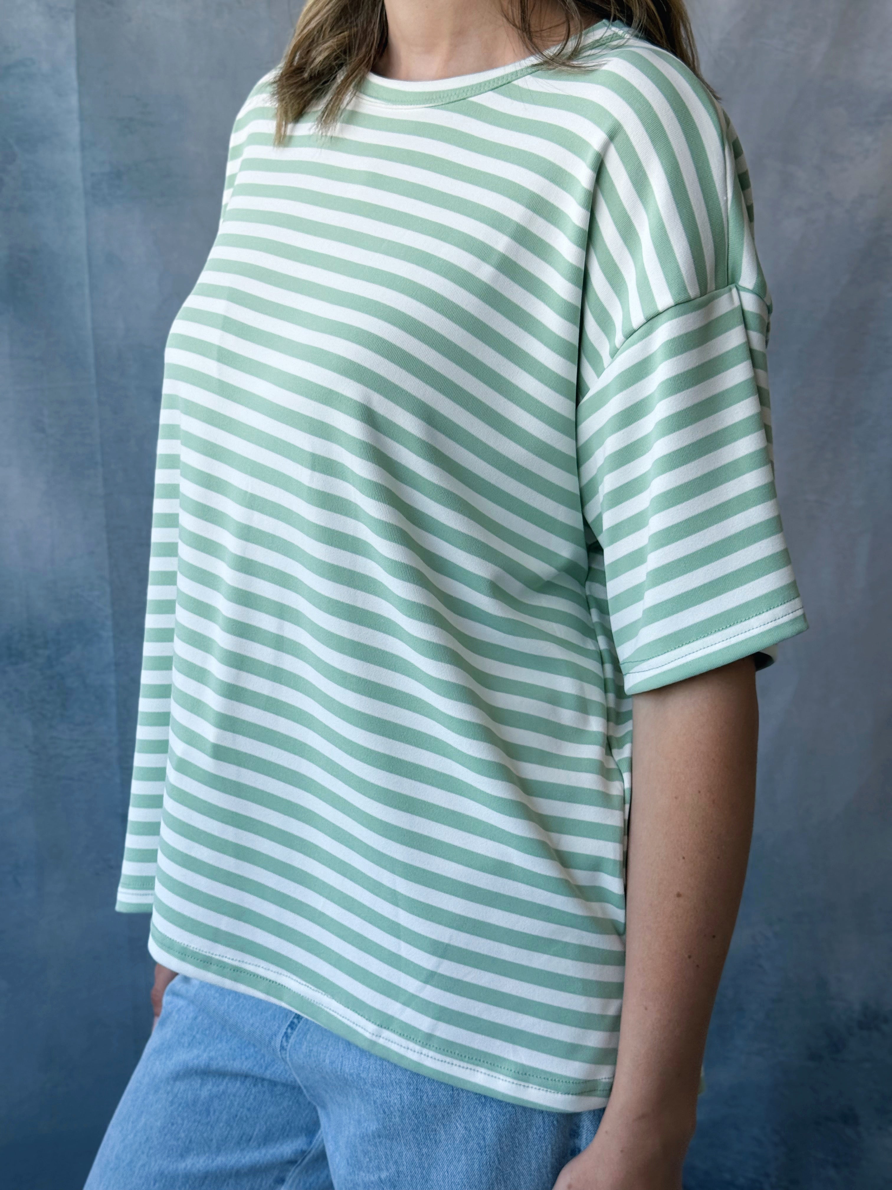Lindsay Tee - SAGE/WHITE