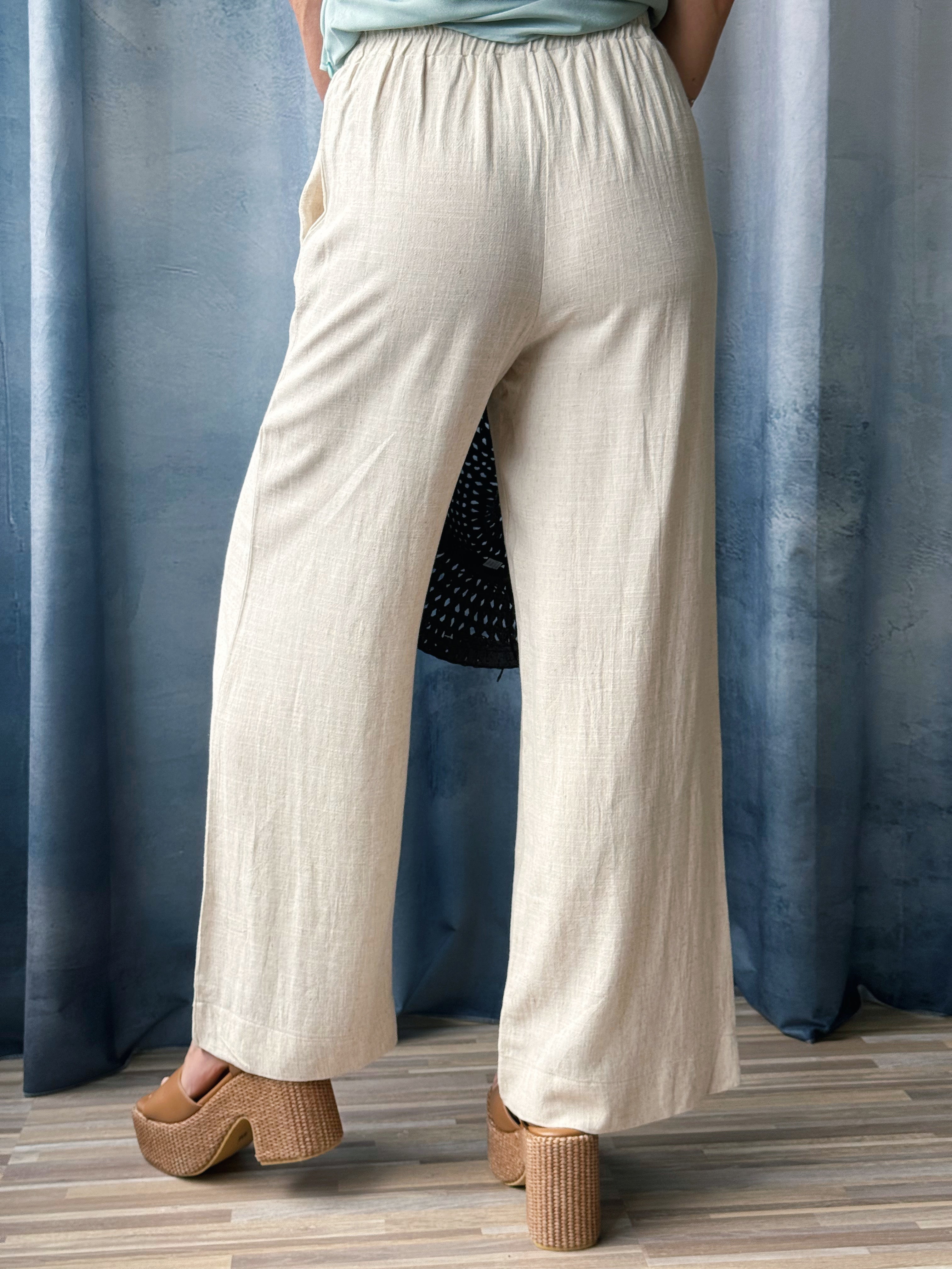 Flowy Linen Pants - NATURAL
