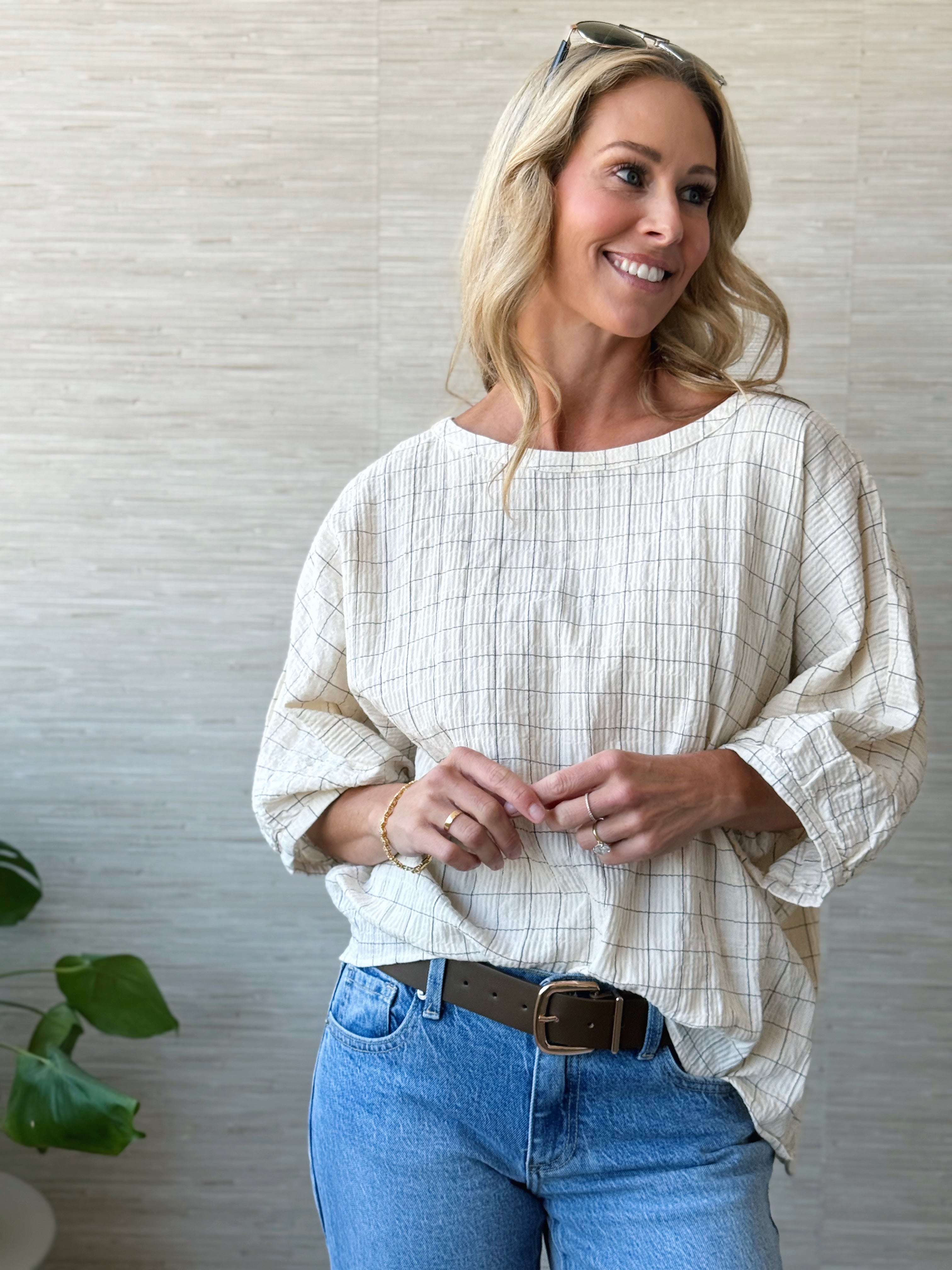 Grid Cotton Blouse - CREAM