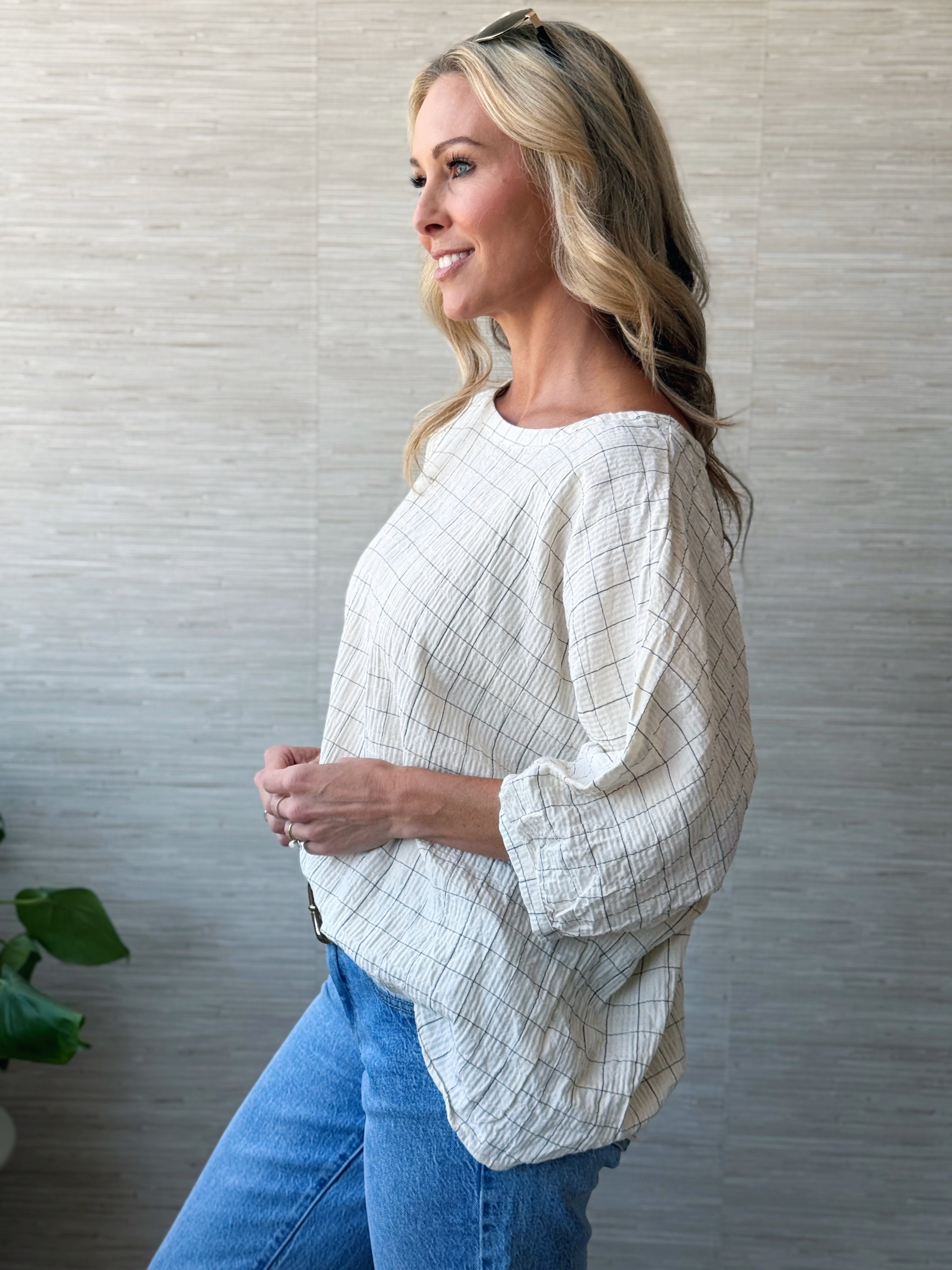 Grid Cotton Blouse - CREAM
