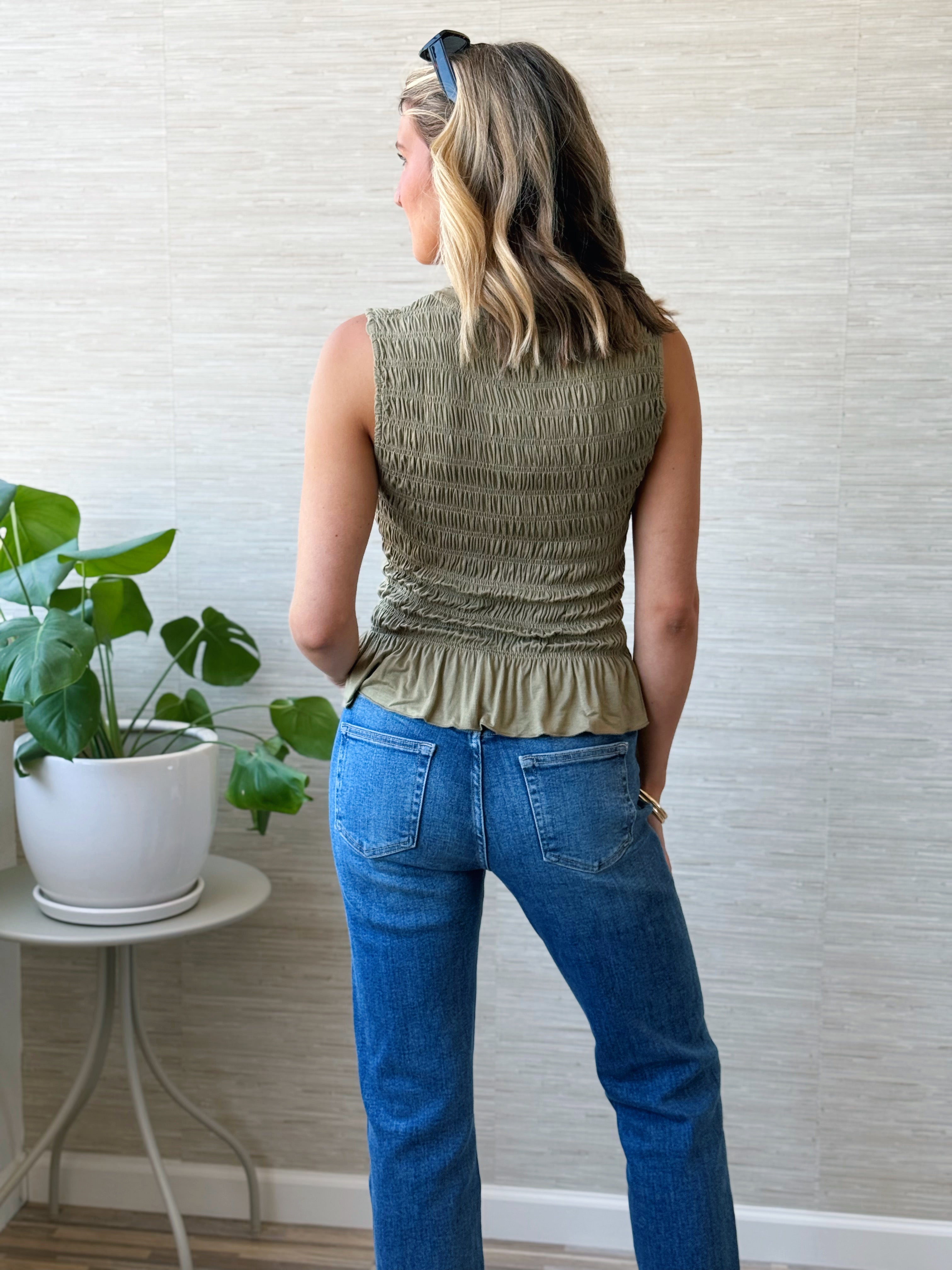 Soft Smocked Tank - OLIVE