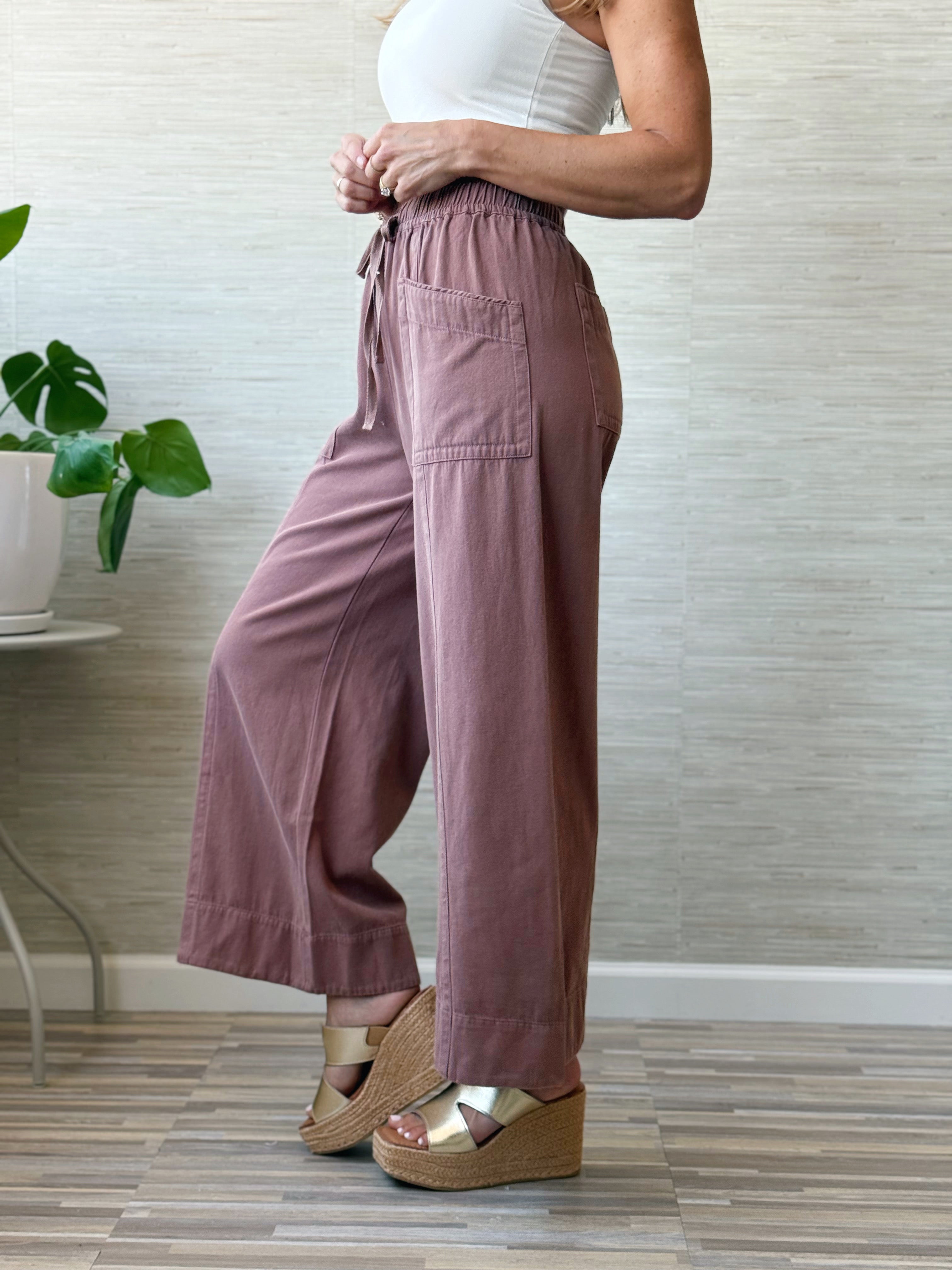 Twill Pull On Pants - RED BEAN