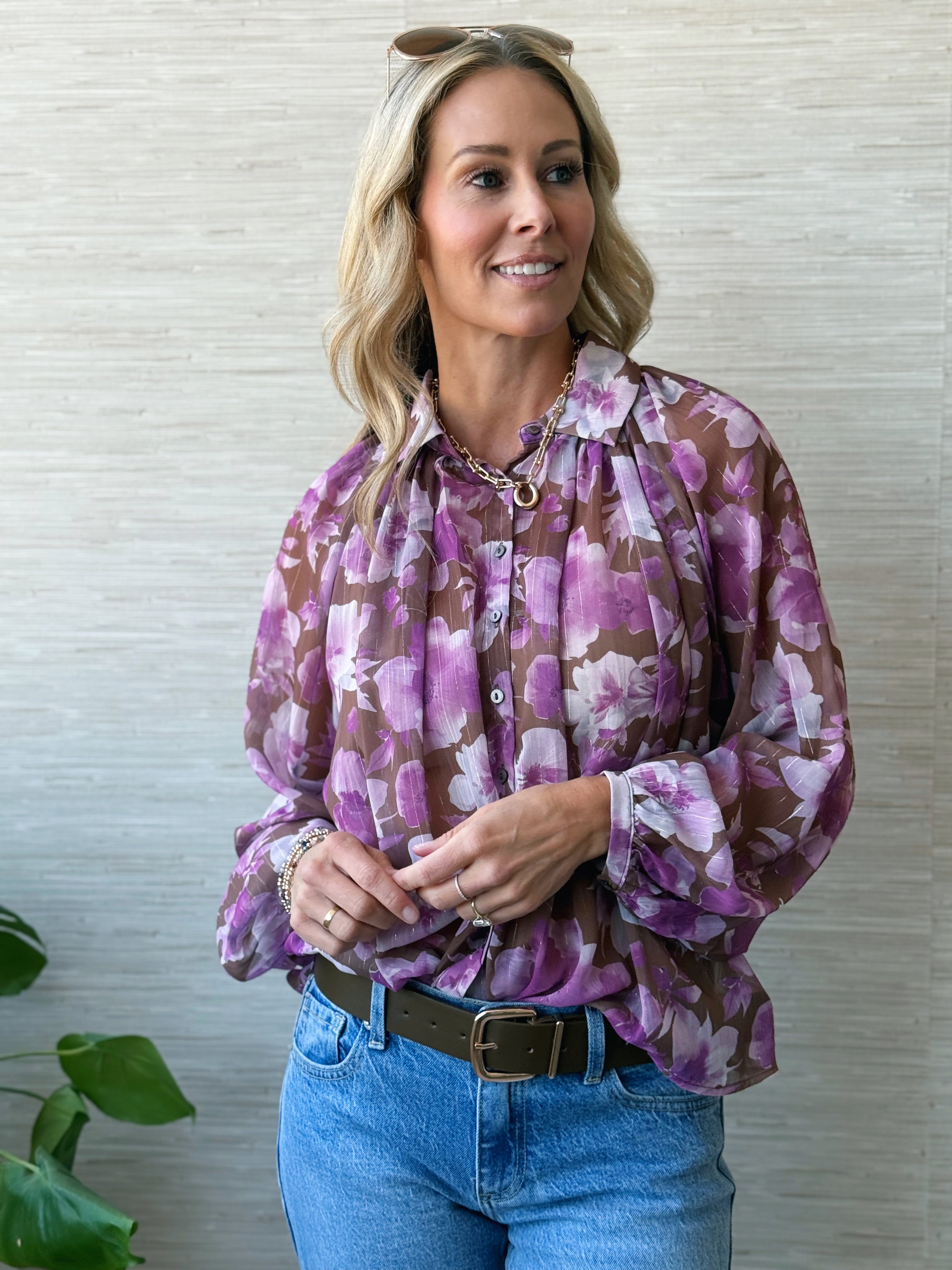 Adella Floral Blouse - ORCHID BROWN
