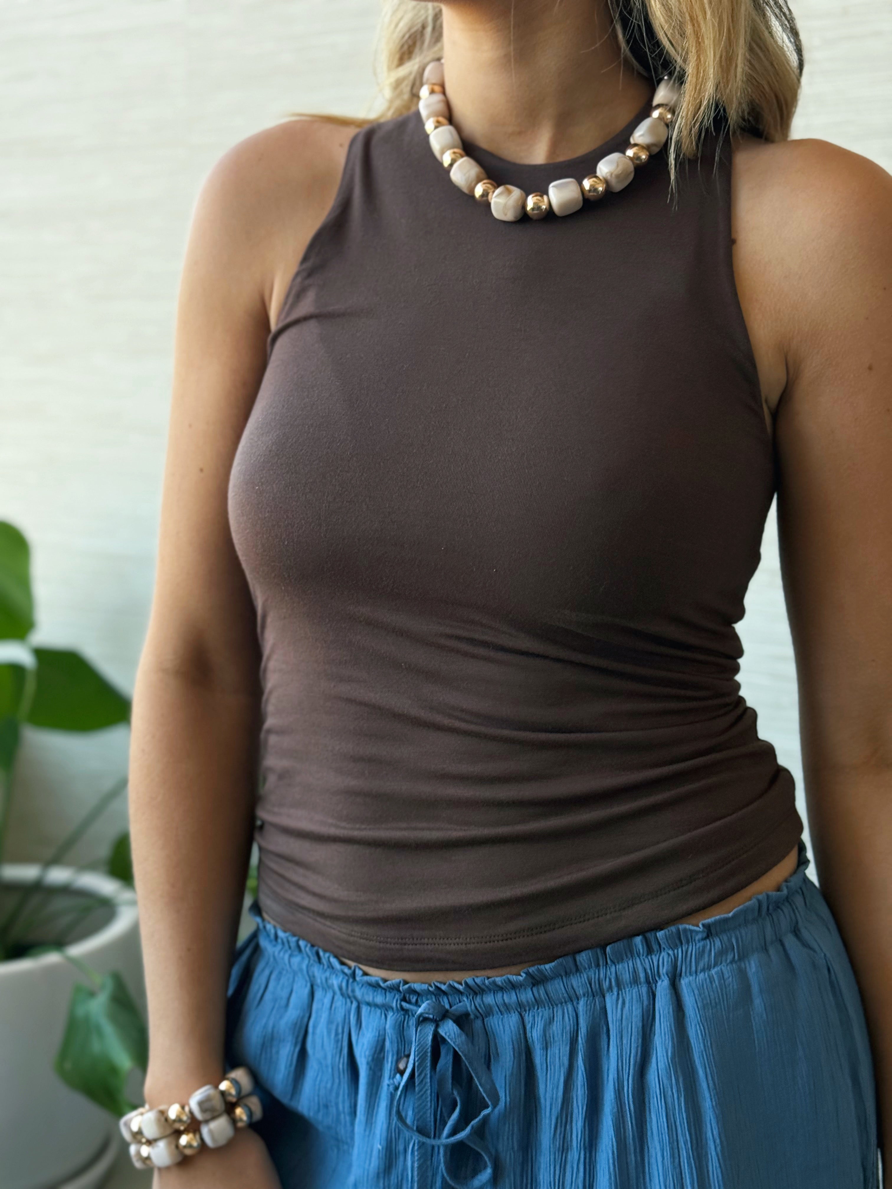 Final Touch High Neck Tank - CHOCOLATE
