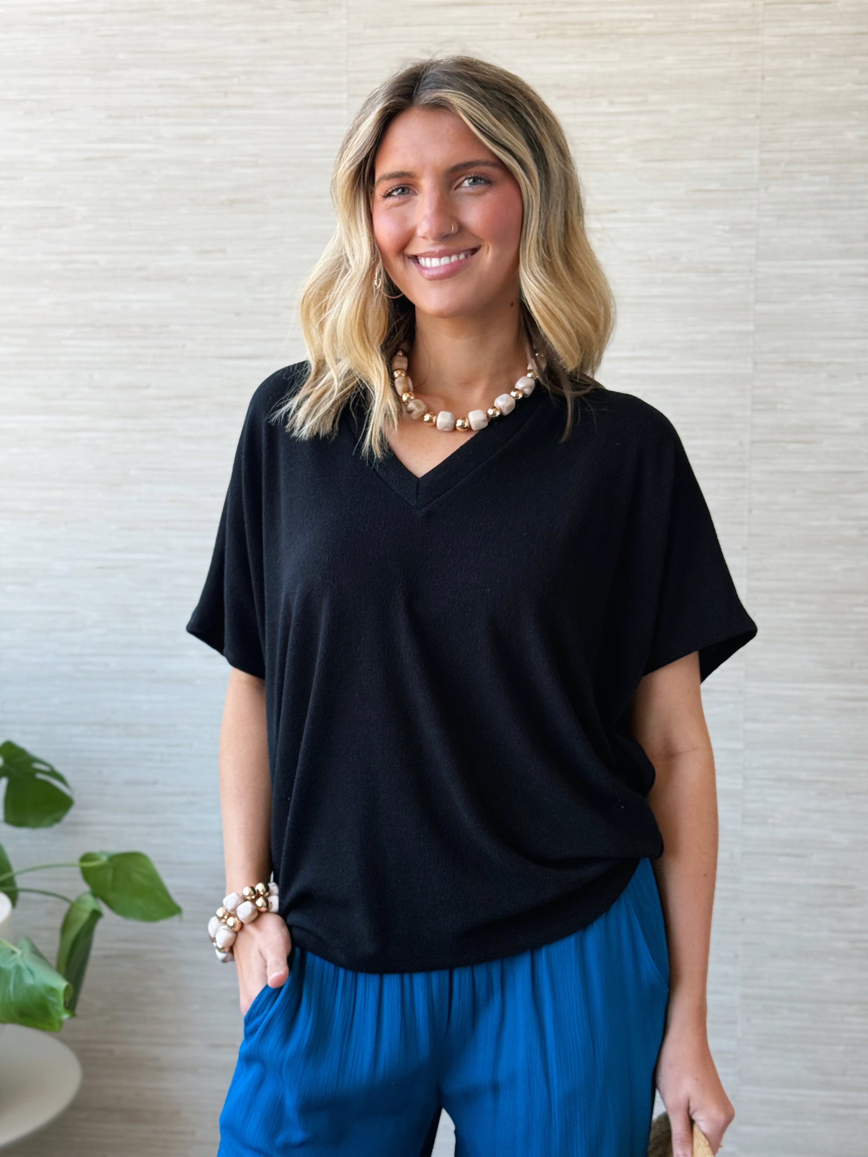 Lori V-Neck Tee - BLACK