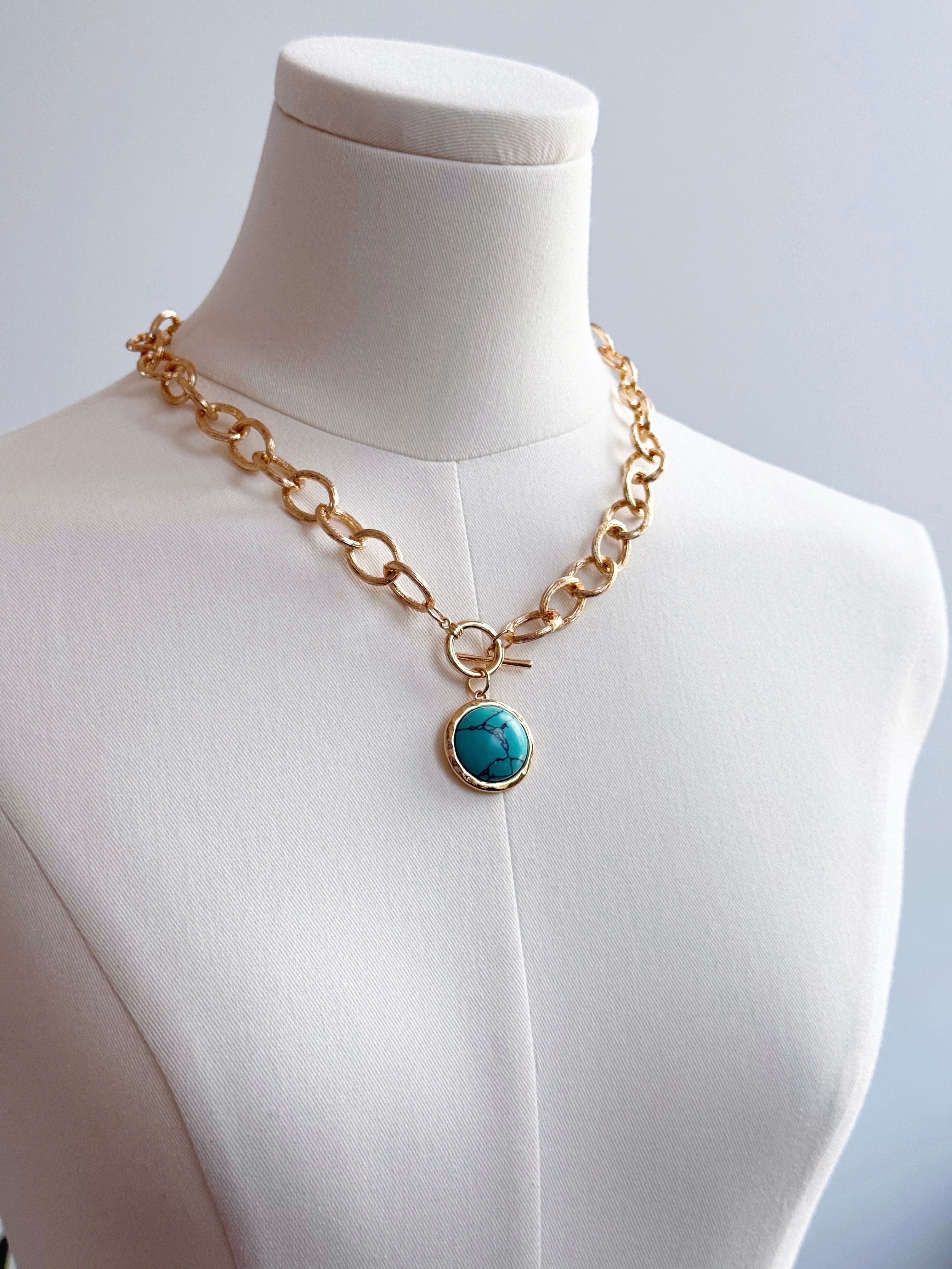 Chunky Chain Charm Necklace - TURQUOISE