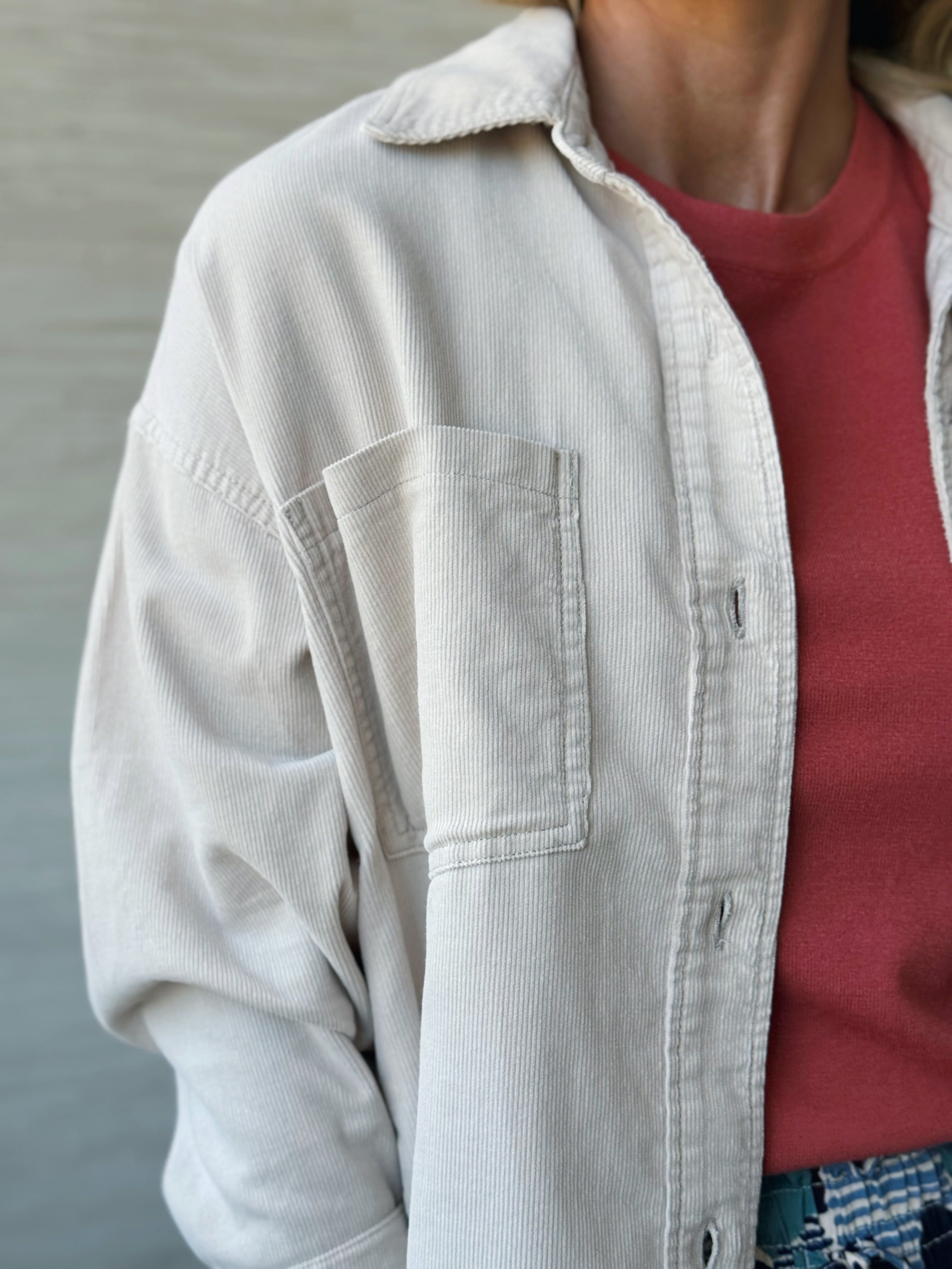 Corduroy Cropped Shacket - STONE