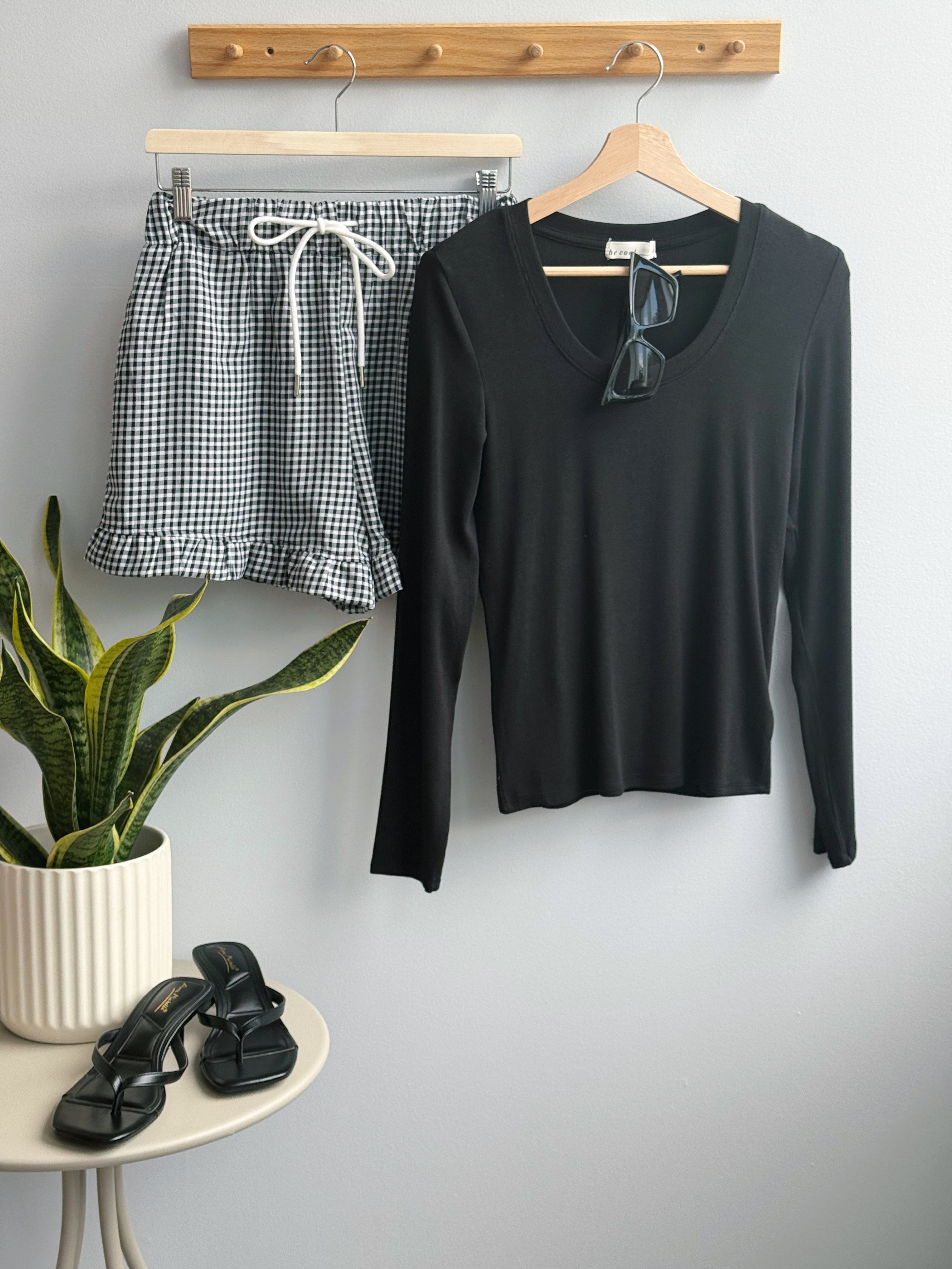 Ribbed Long Sleeve Top - BLACK