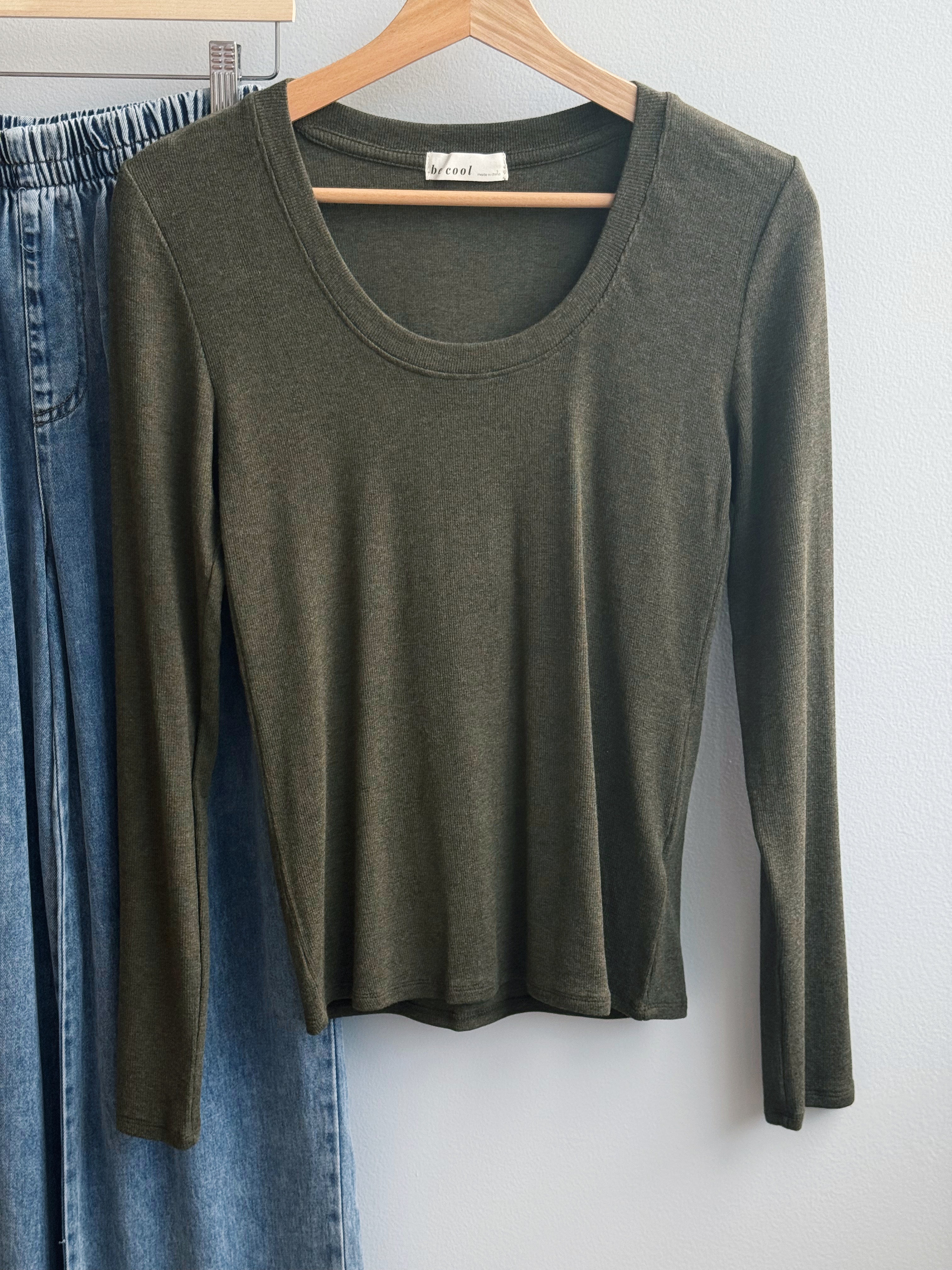 Ribbed Long Sleeve Top - WINTER FOREST