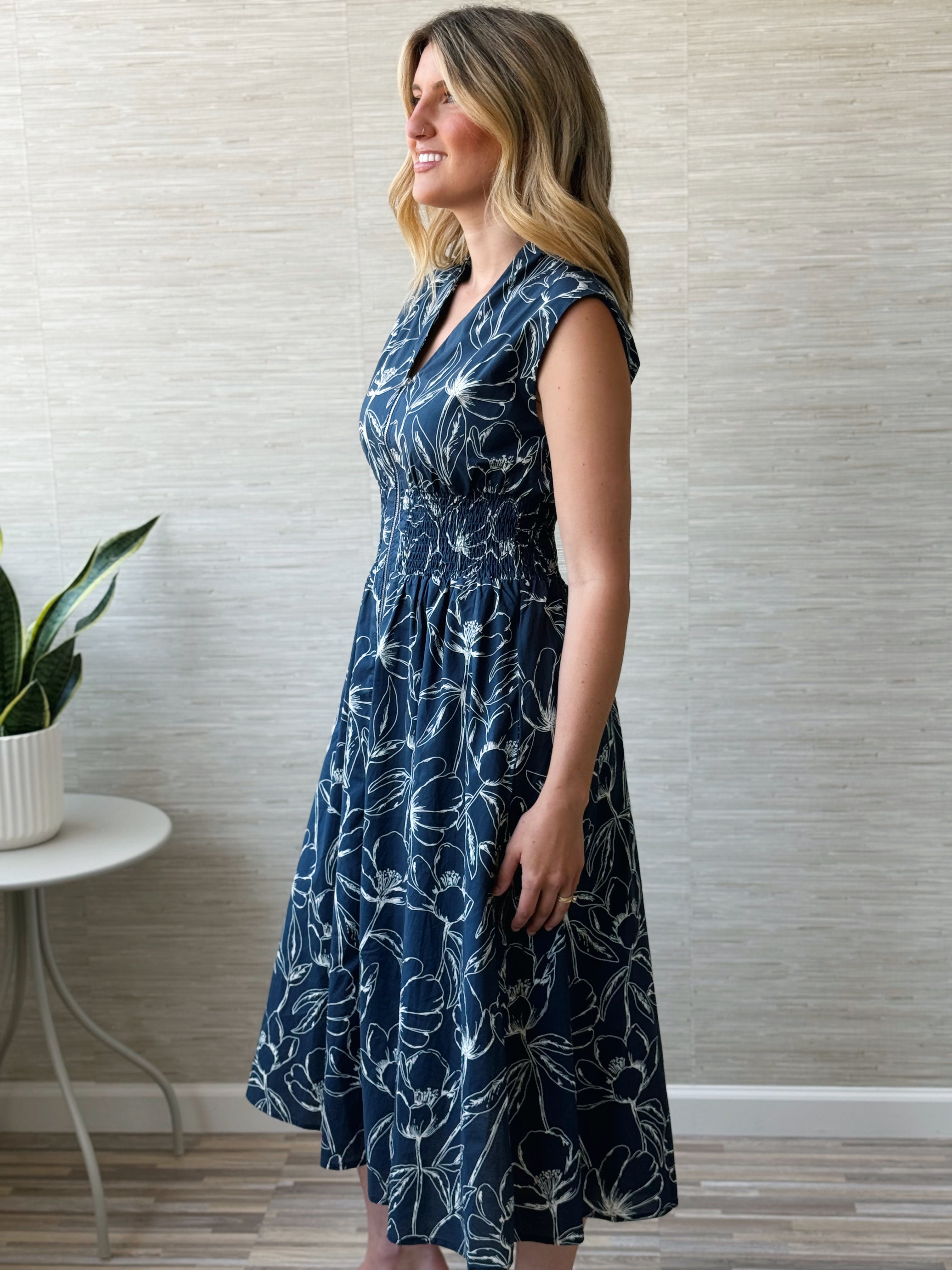 Evening Bloom Dress - NAVY