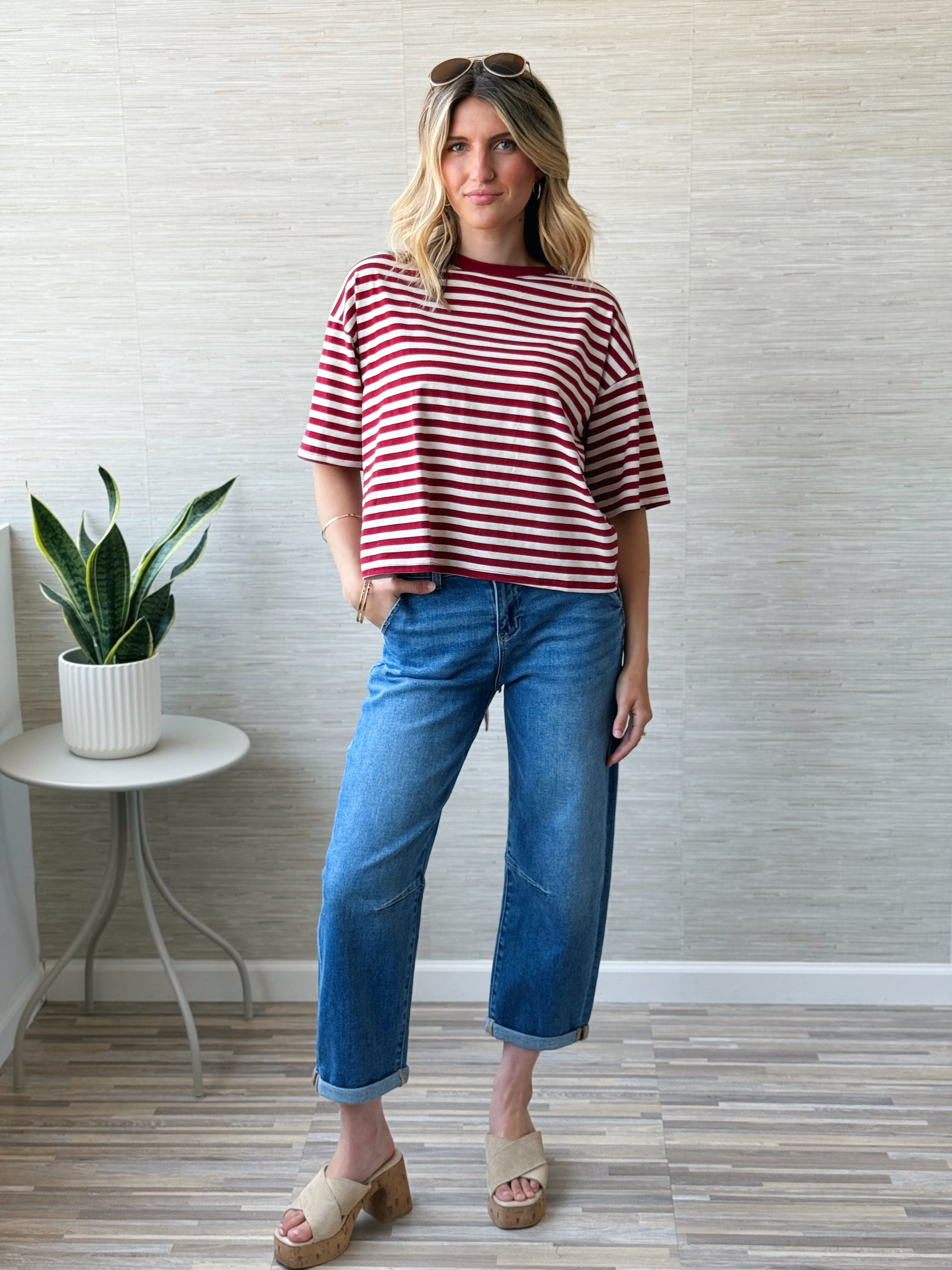 Hope Striped Tee - BURGUNDY OAT STRIPE