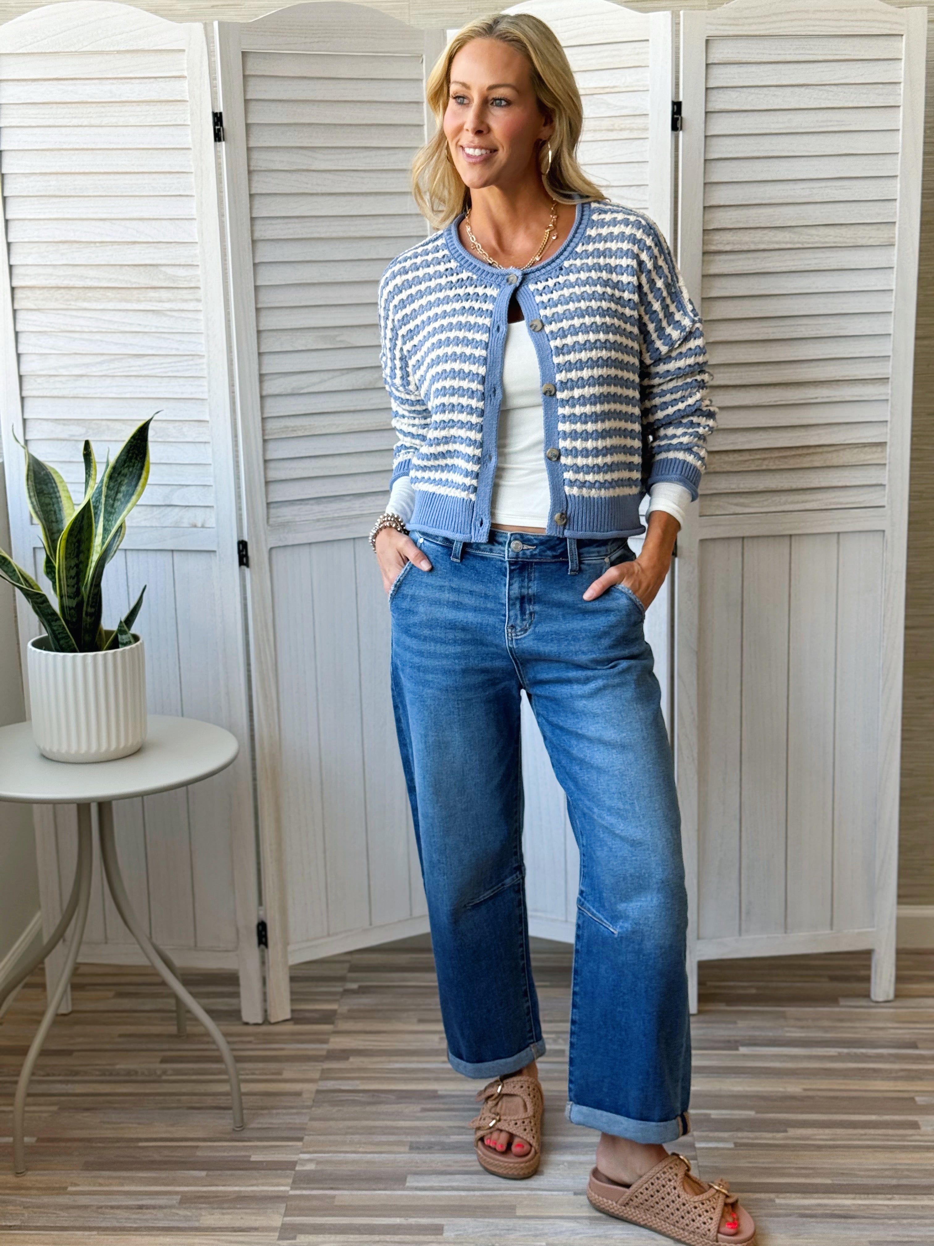 Back on Campus Cardigan - DUSTY BLUE