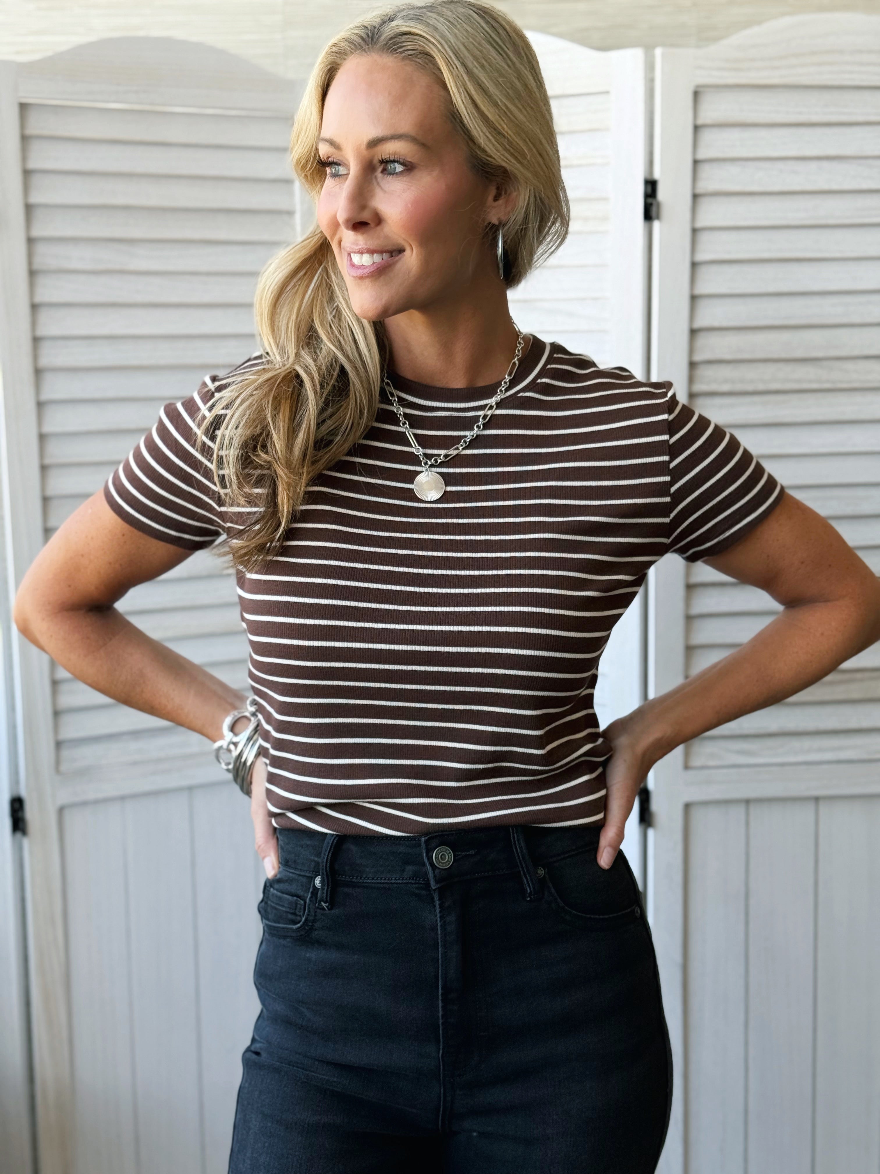 Posey Stripe Tee - MAHOGANY CREAM STRIPE
