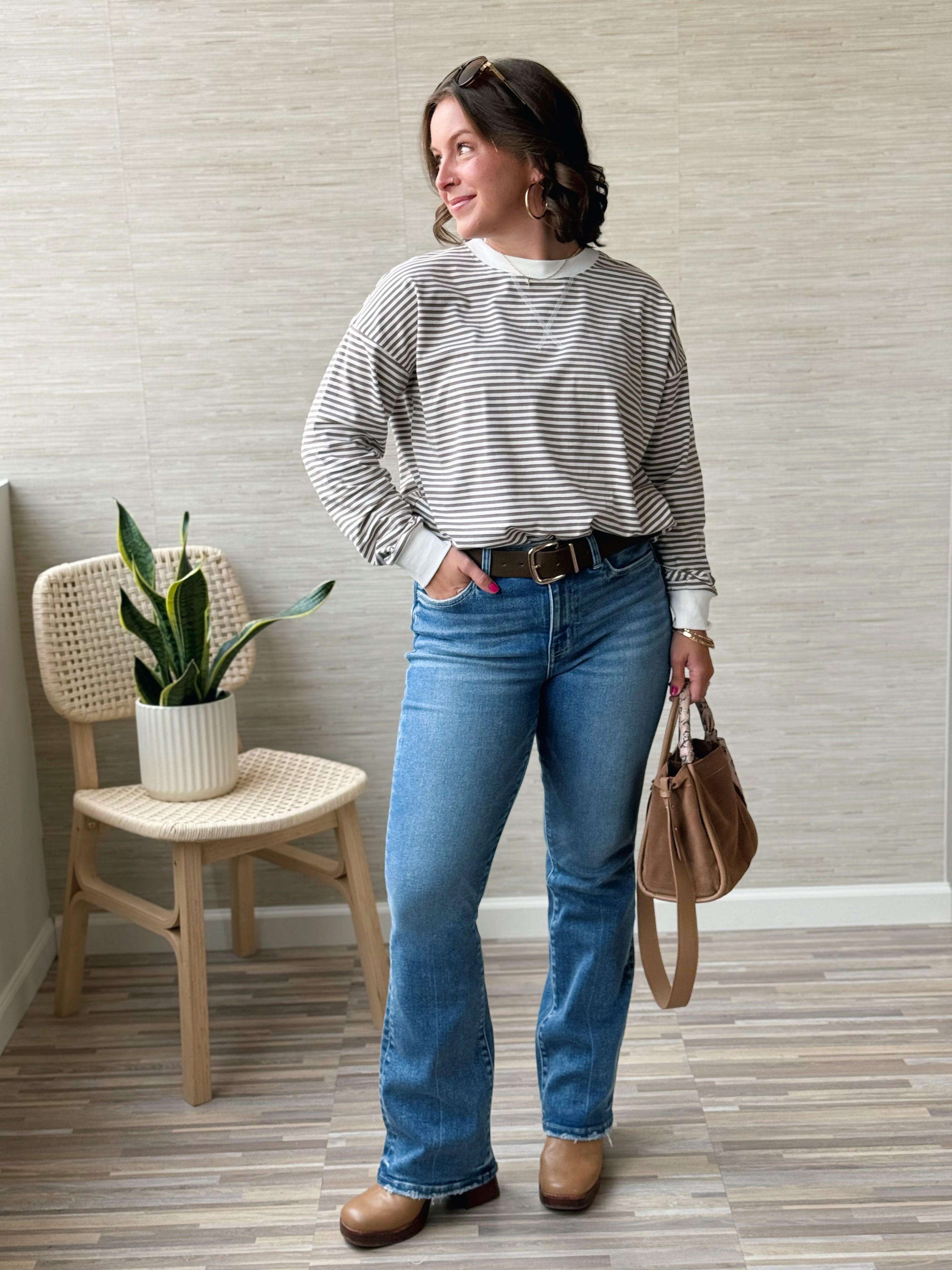 Everyday Stripe Pullover - CHARCOAL