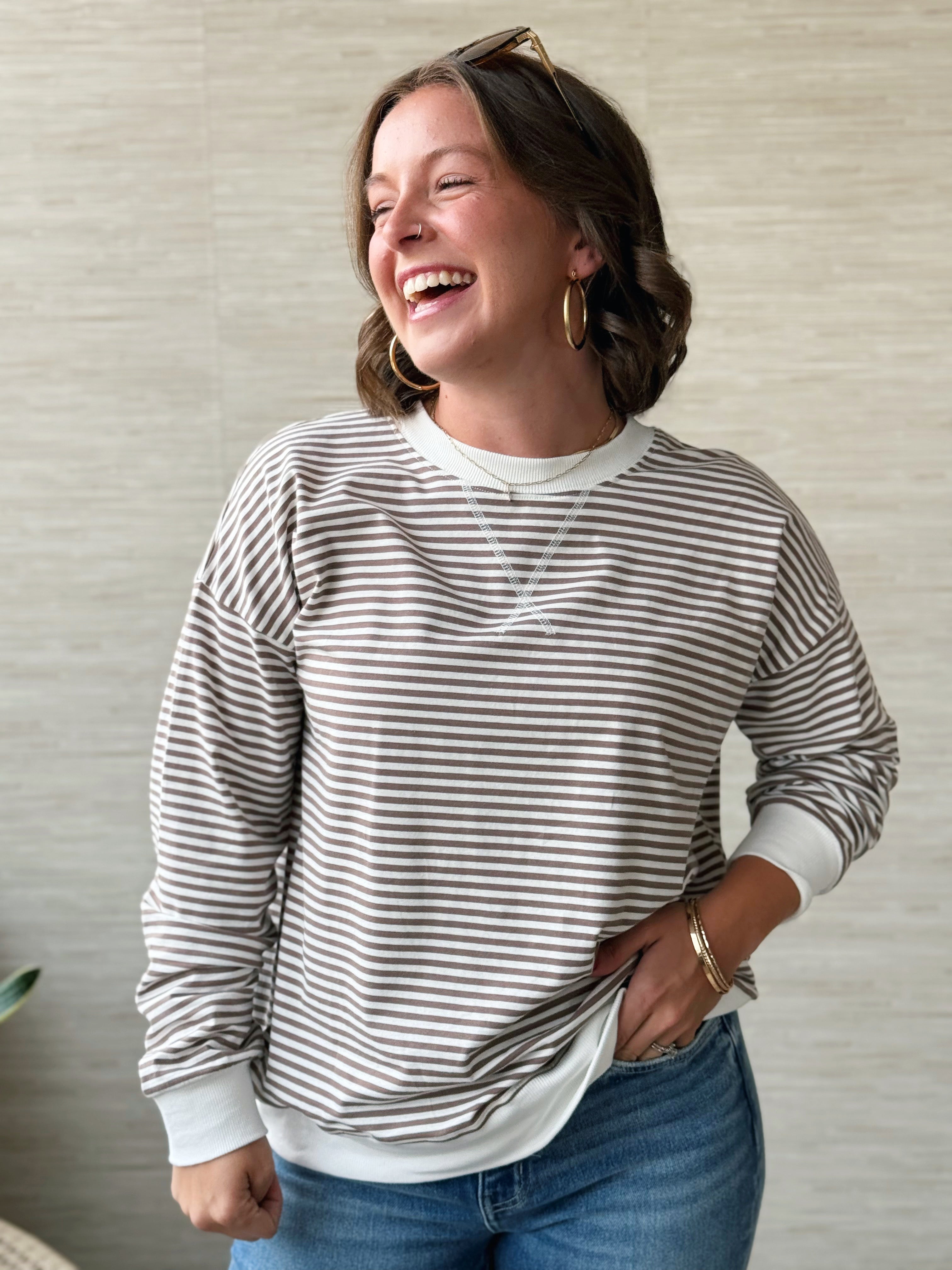 Everyday Stripe Pullover - CHARCOAL