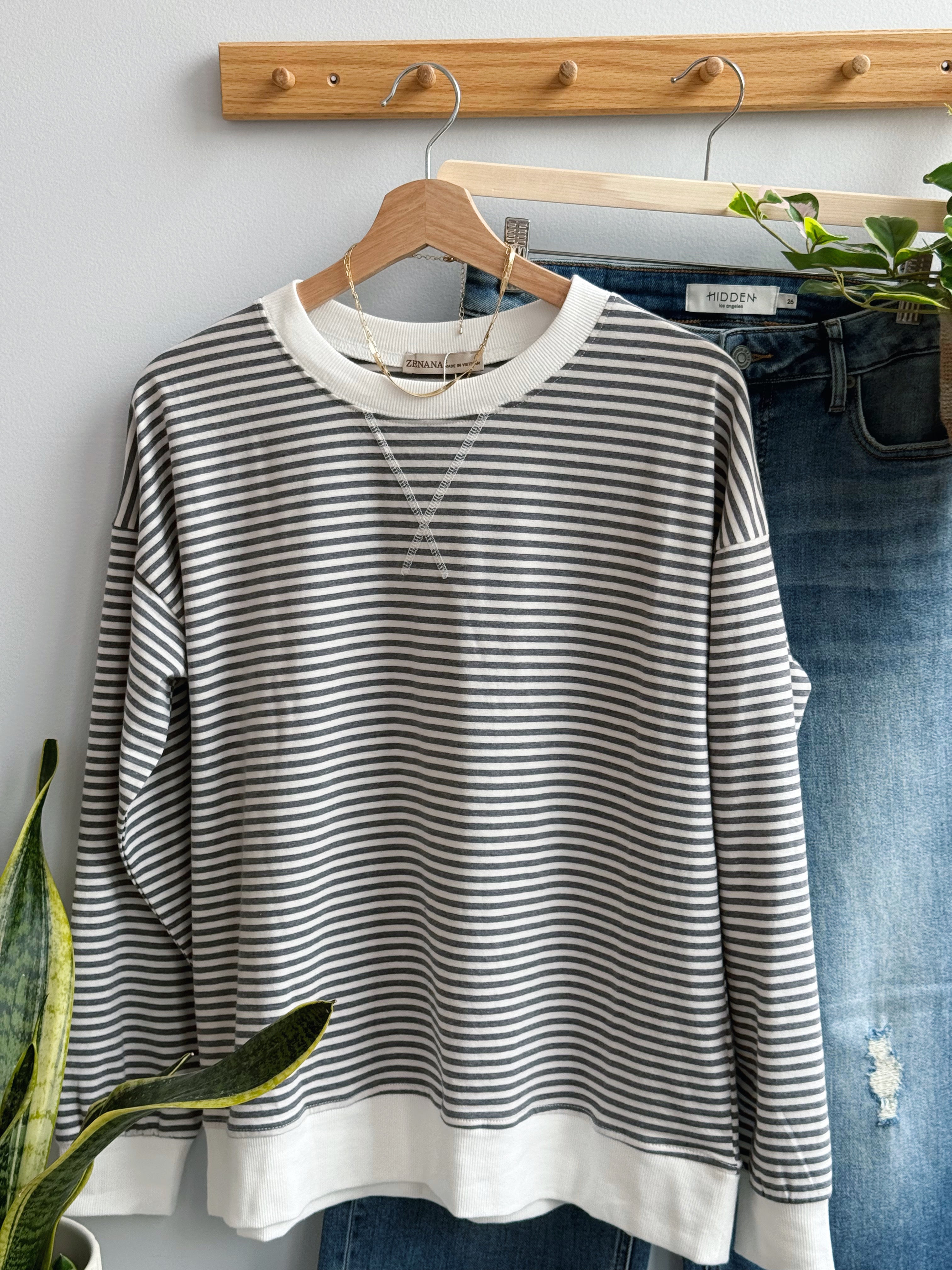 Everyday Stripe Pullover - MOCHA