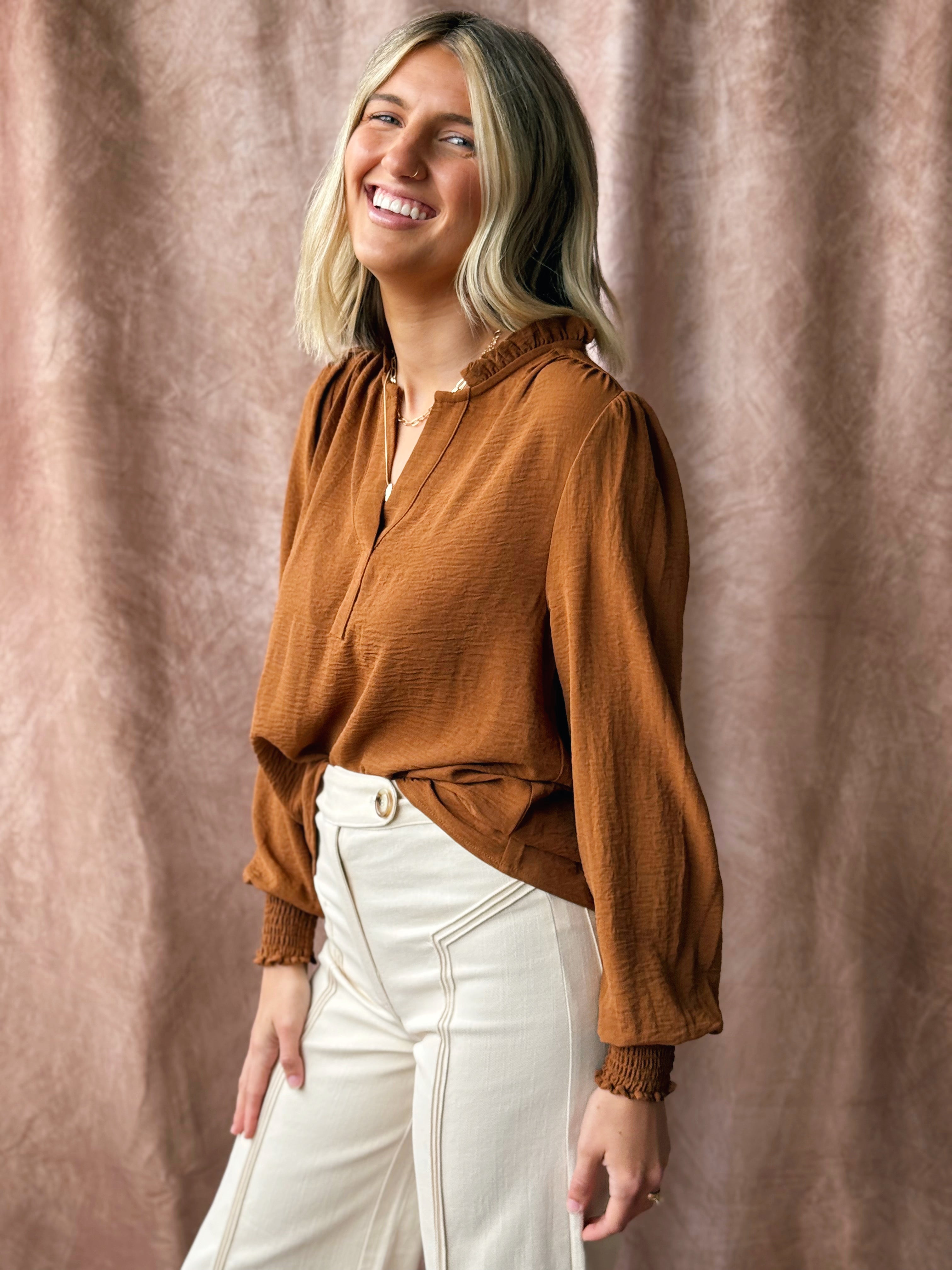 Cider Frill Blouse - CAMEL