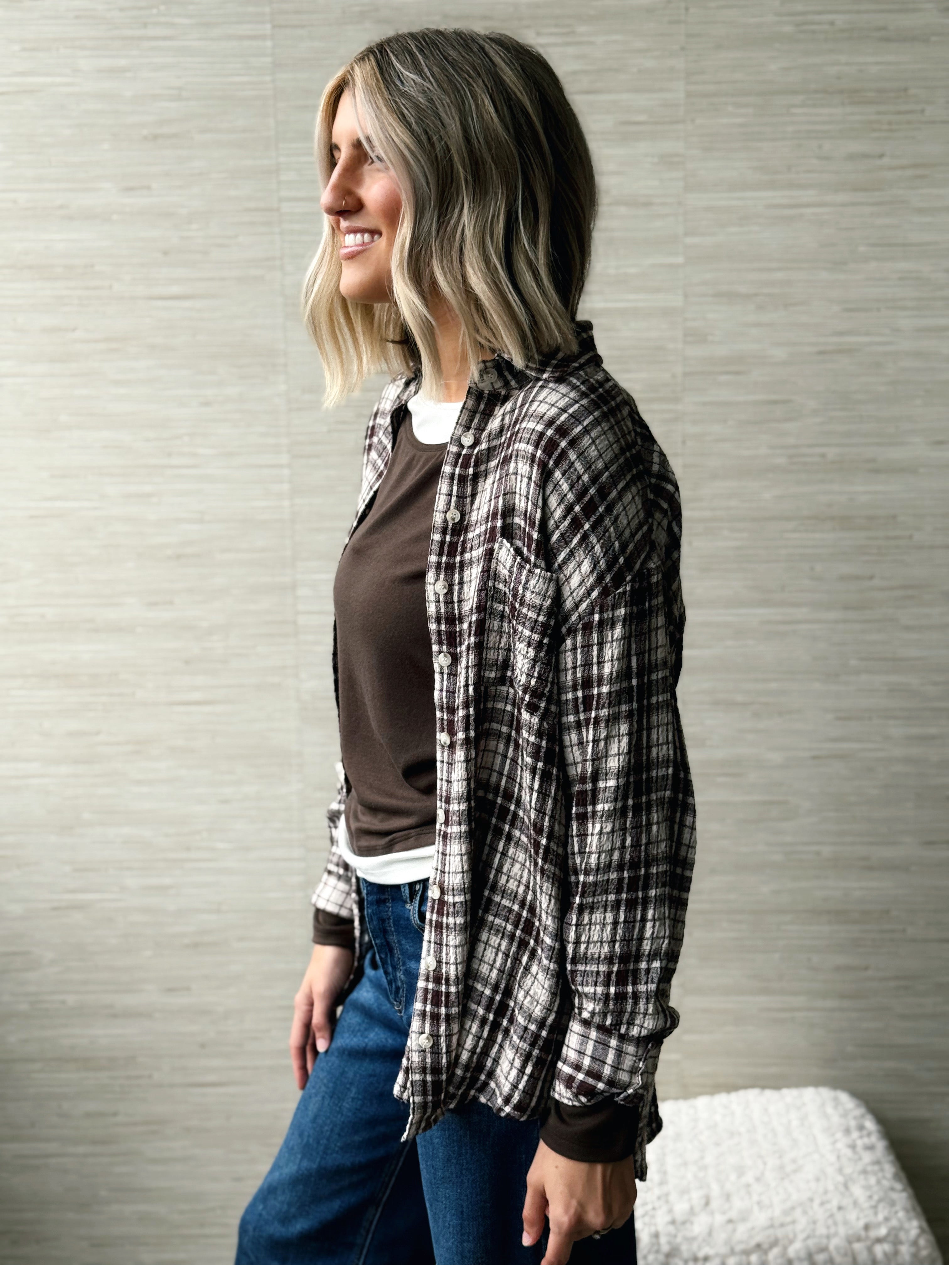 Gia Plaid Top - BROWN/ BEIGE