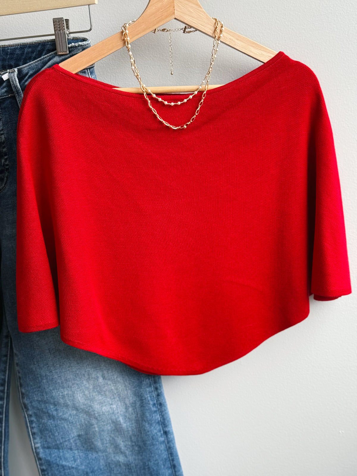 Aspen Poncho - DARK RED