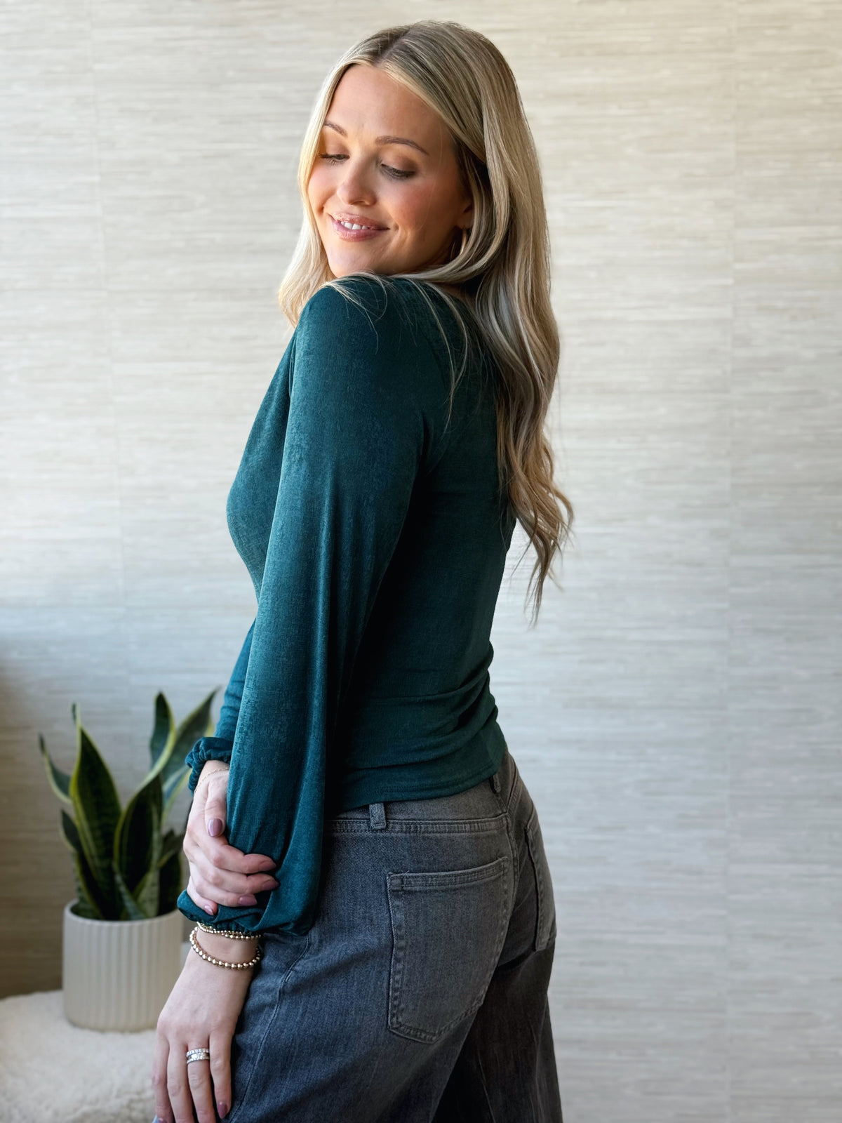 Turn Back Time Long Sleeve Top - HUNTER GREEN