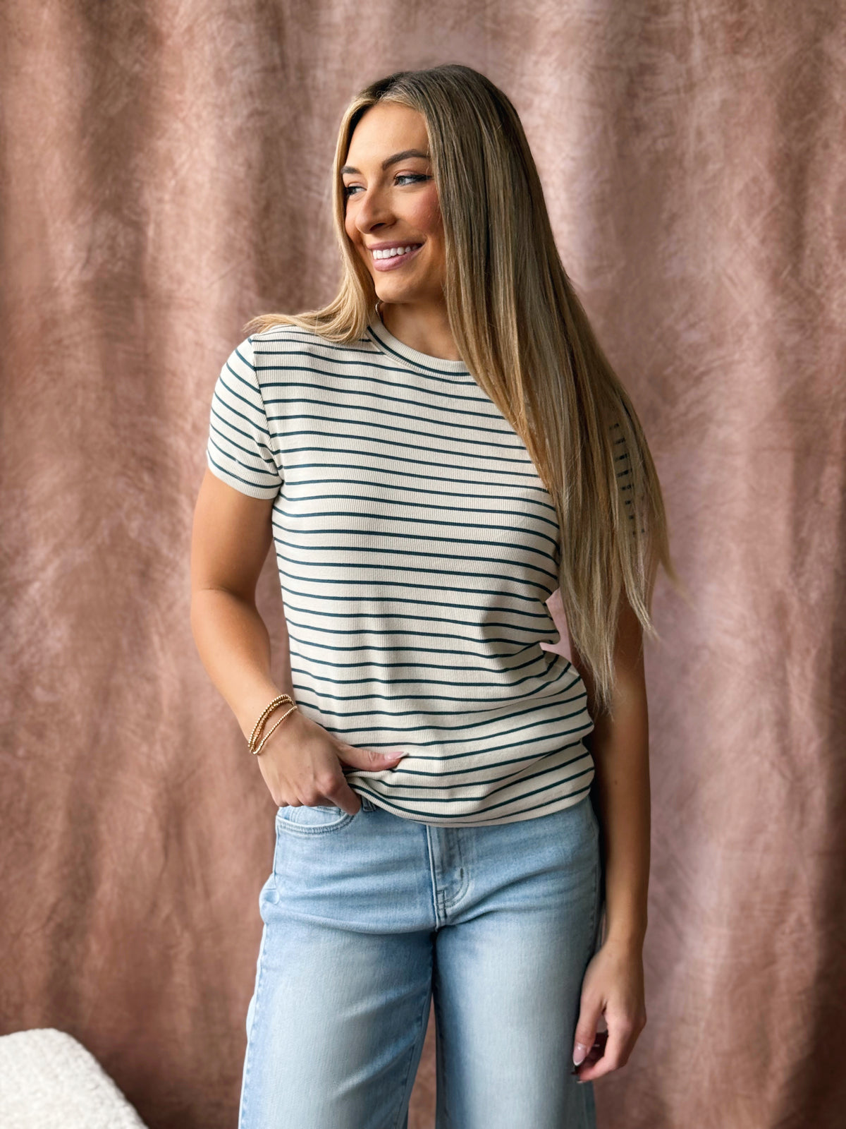 Posey Stripe Tee - CREAM BLUE STRIPE
