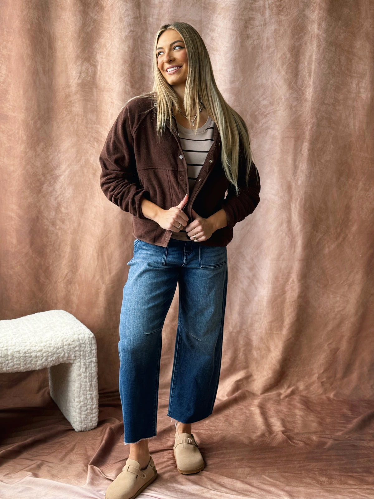 Lauren Top - PEBBLE BROWN STRIPE