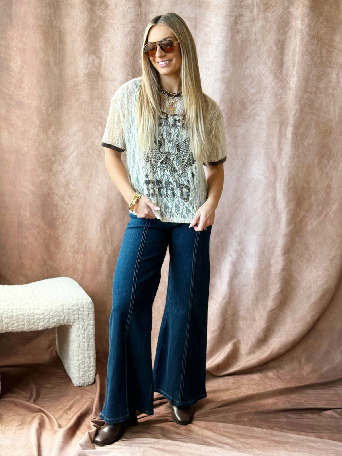 Free Bird Lace Tee - BONE