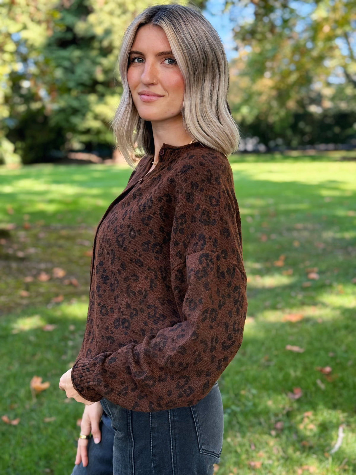 Wild Print Cardigan - BROWN