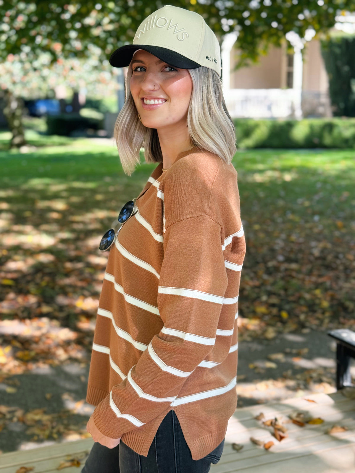 Varsity Stripe Sweater - DEEP CAMEL