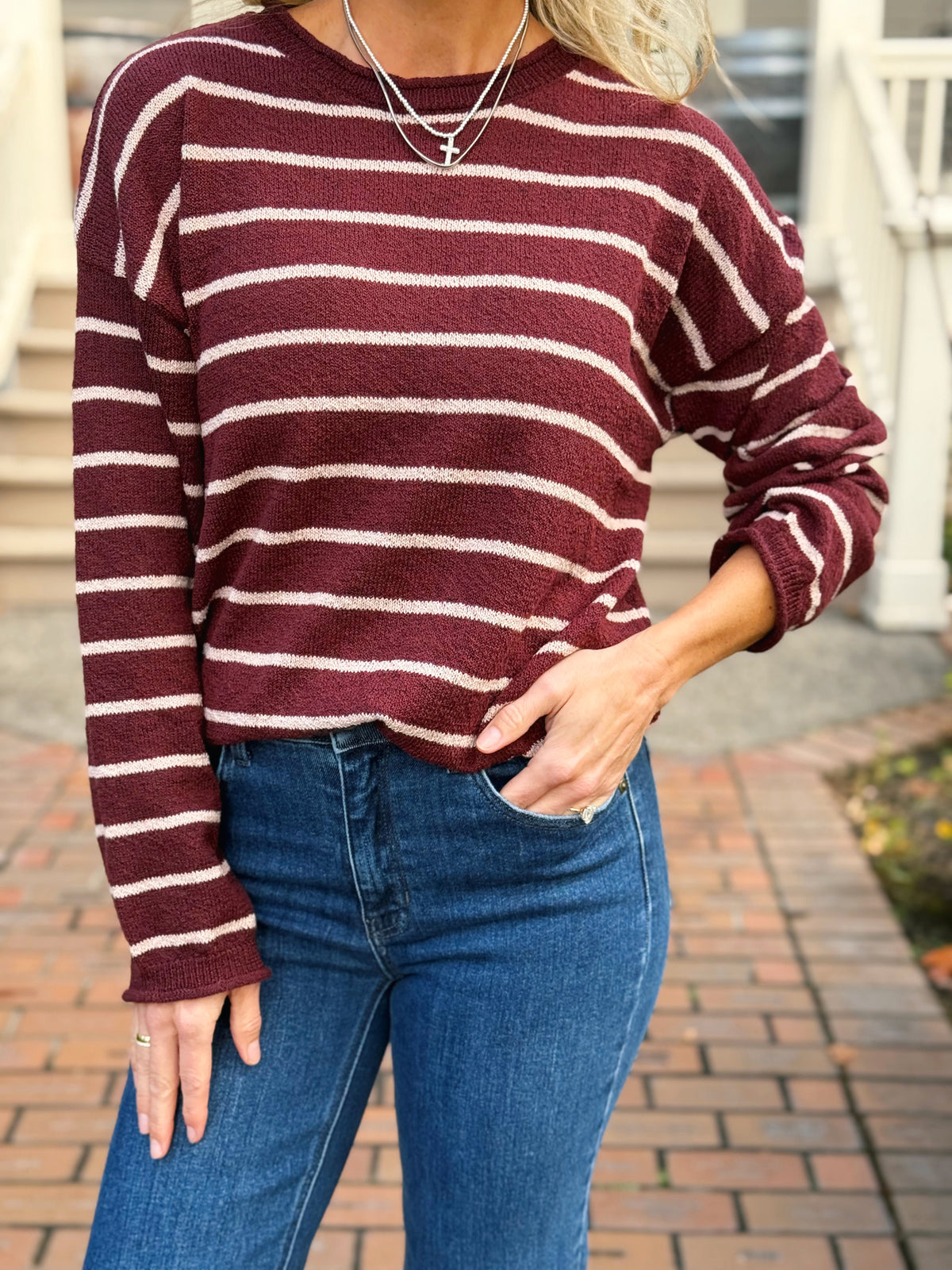 Year 29 Stripe Sweater - BURGUNDY