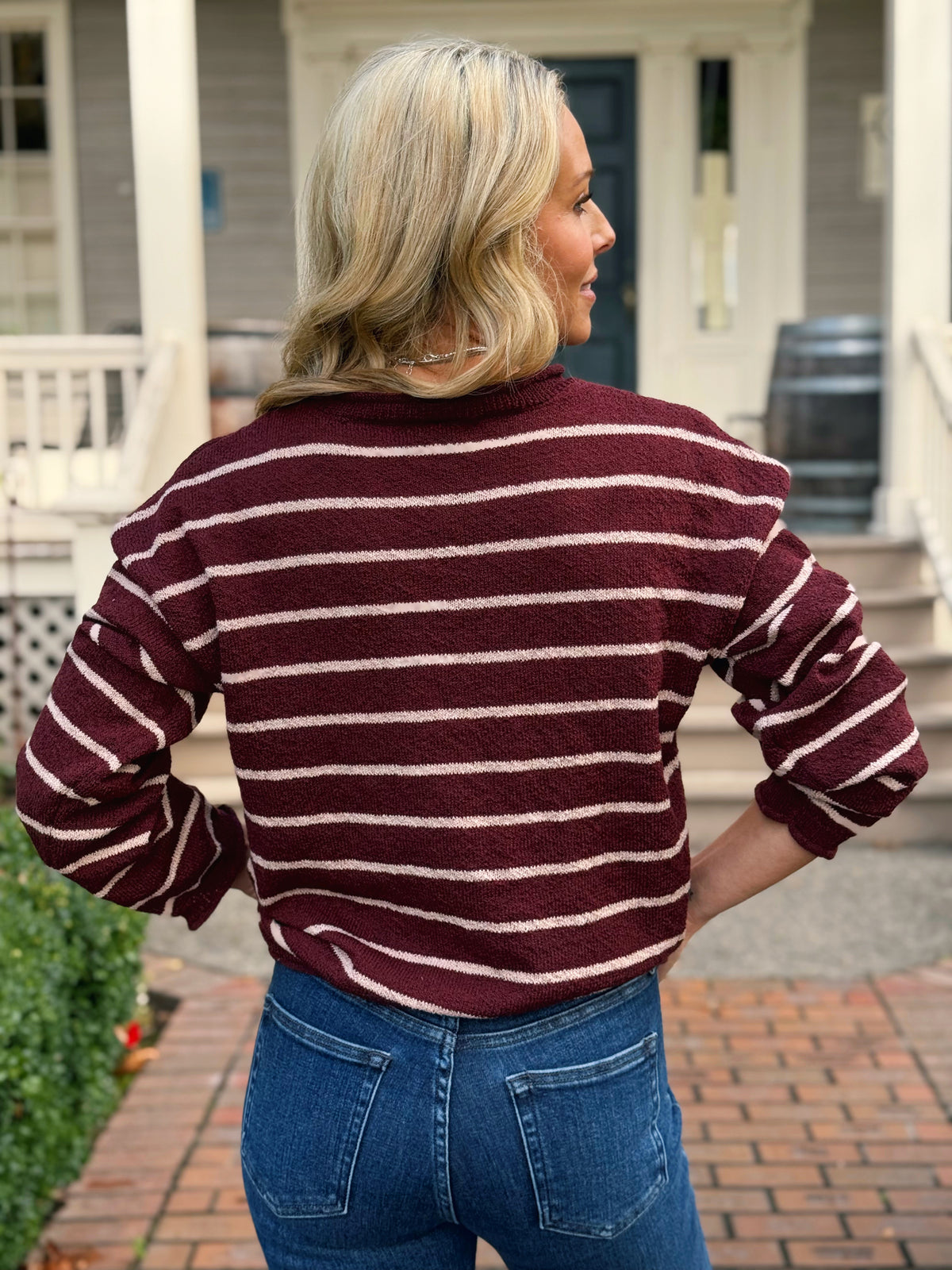 Year 29 Stripe Sweater - BURGUNDY