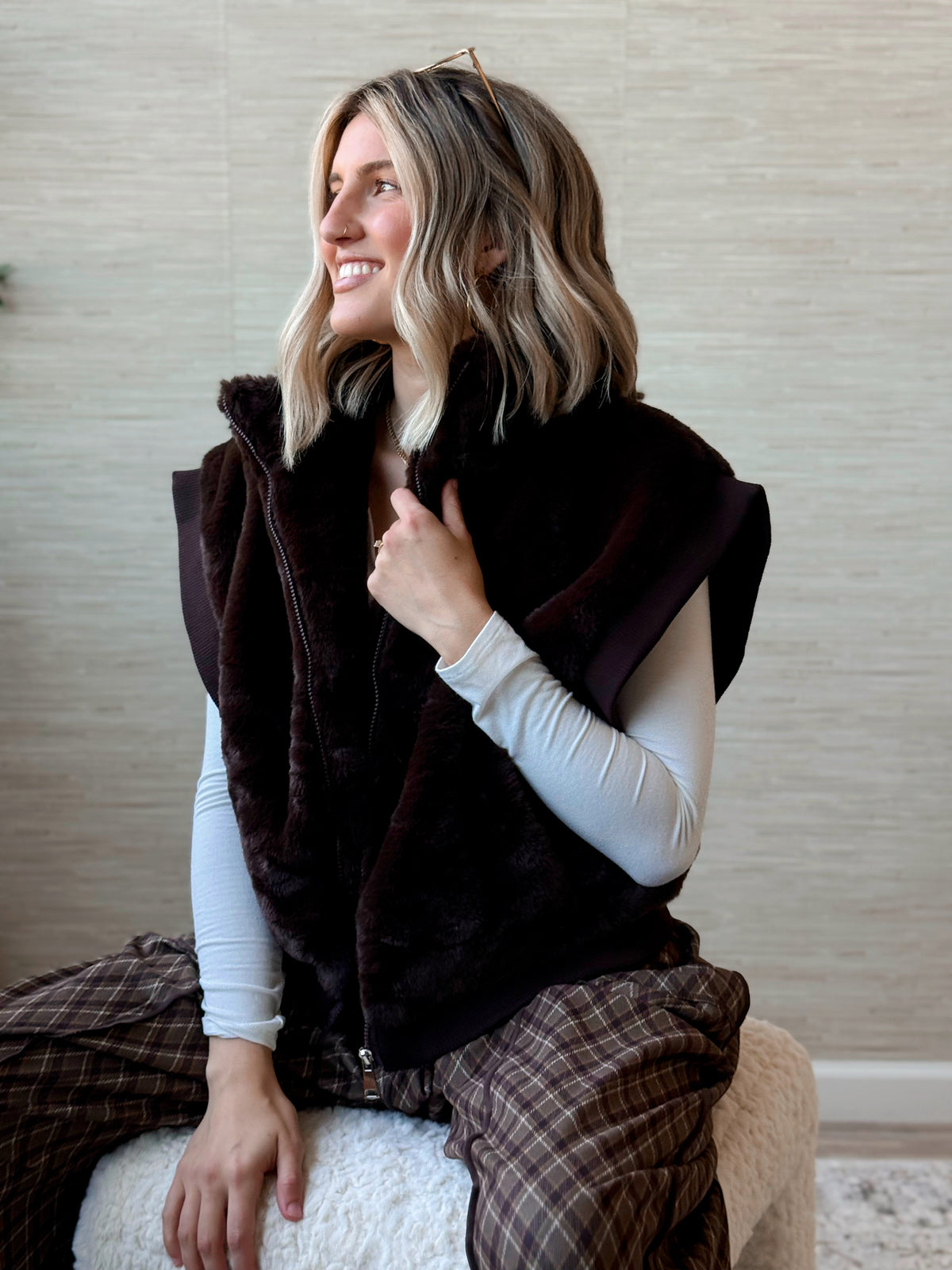 Becky Faux Fur Vest - BROWN
