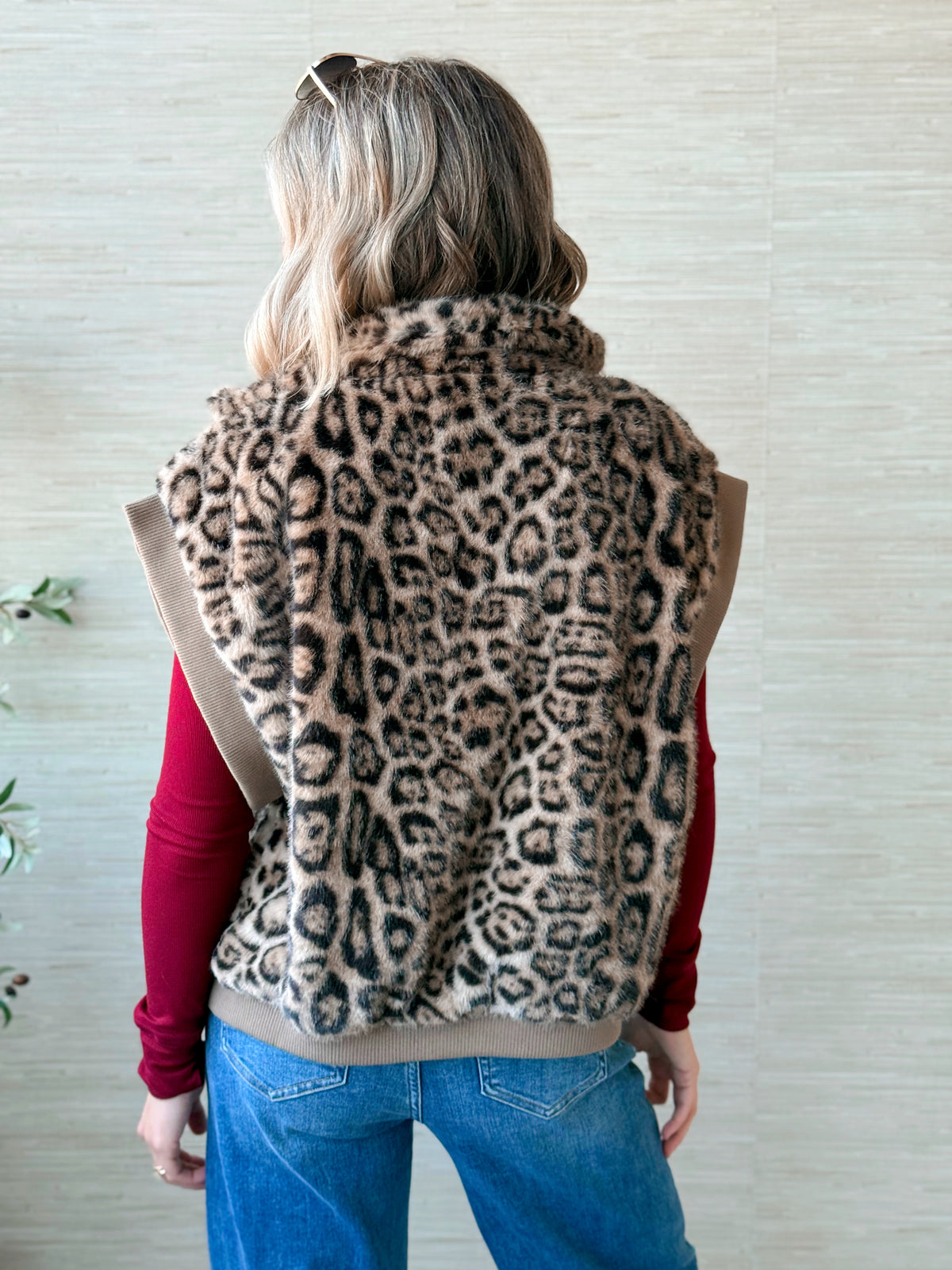 Leopard Faux Fur Vest - TAUPE