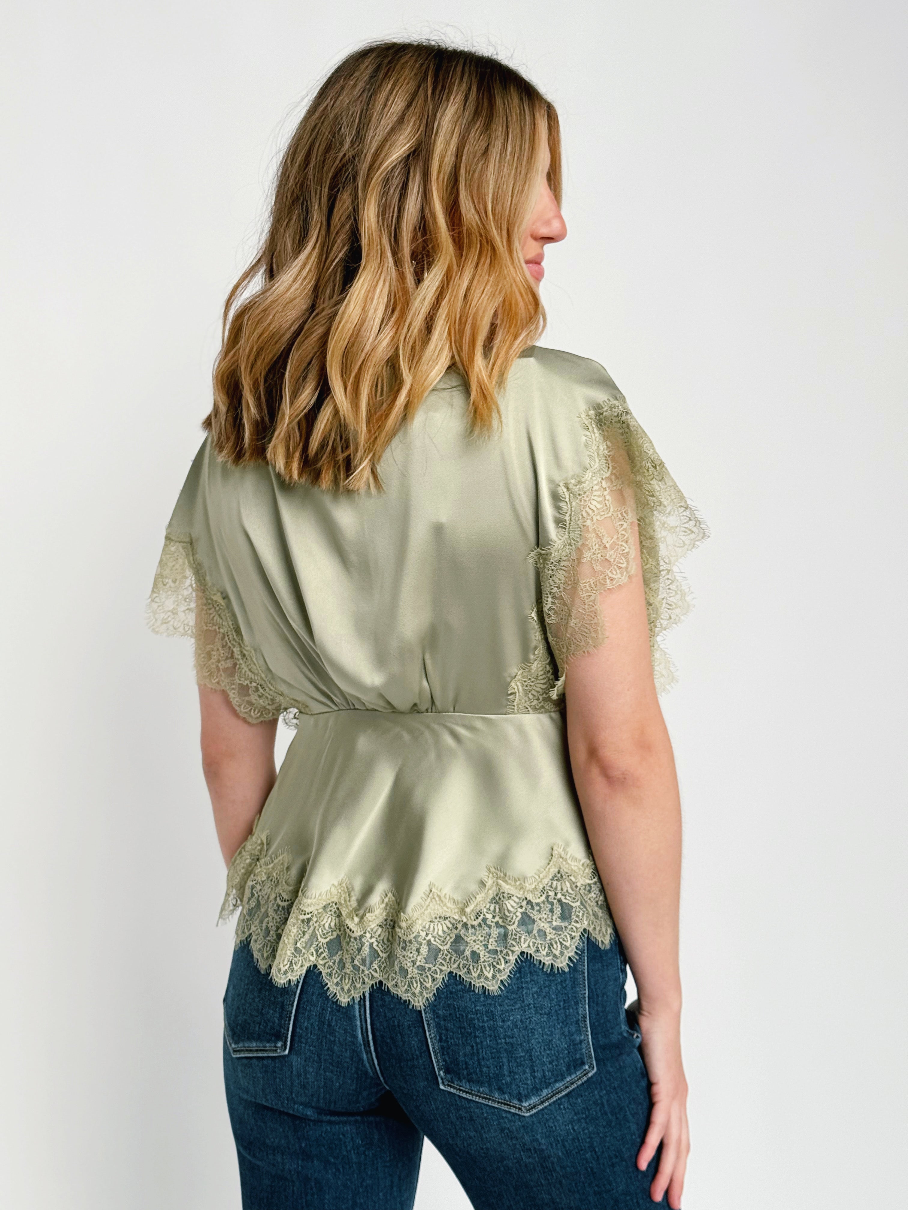 Edie Satin Blouse - SAGE