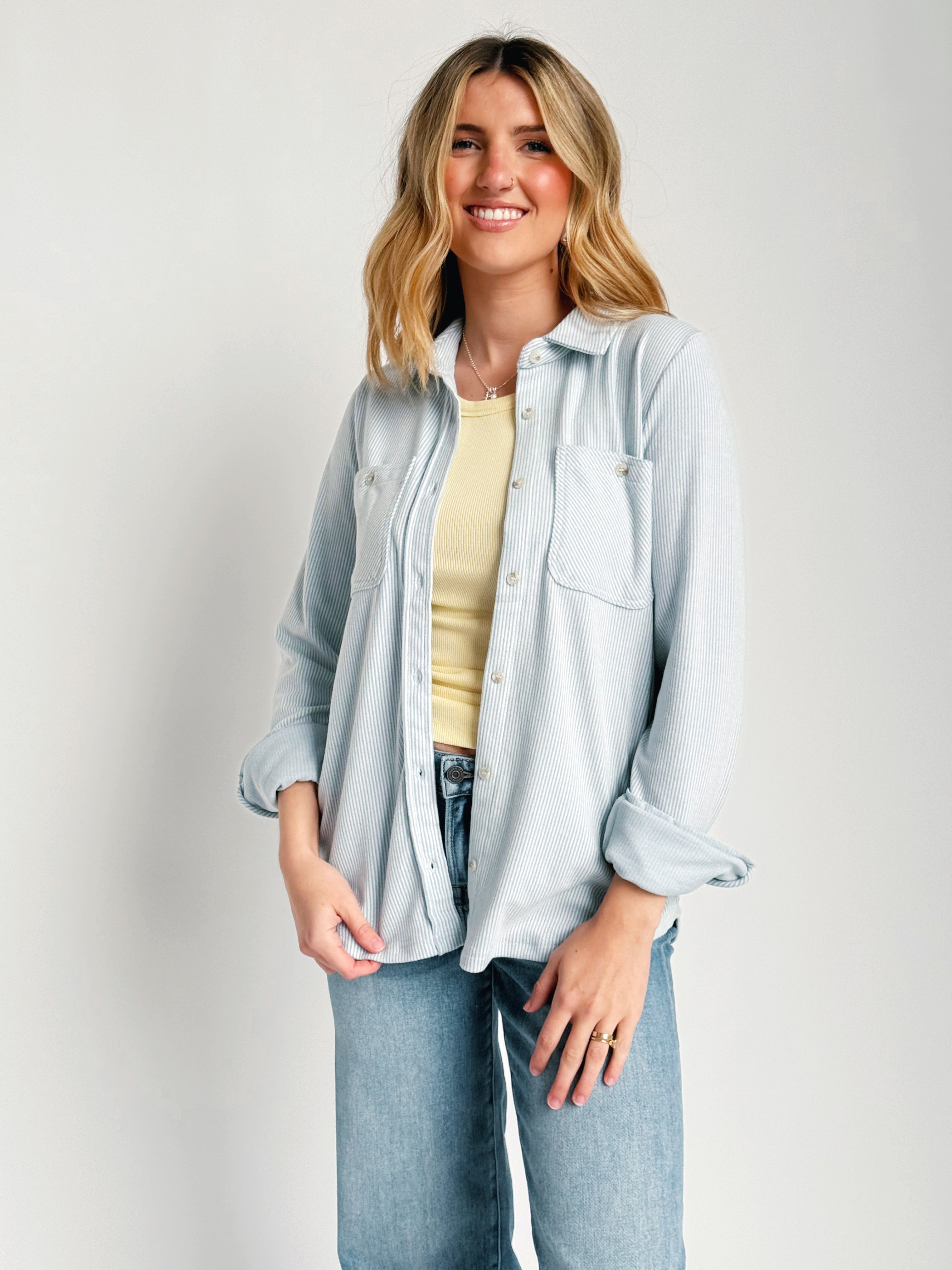 Combs Shacket - LIGHT BLUE STRIPE