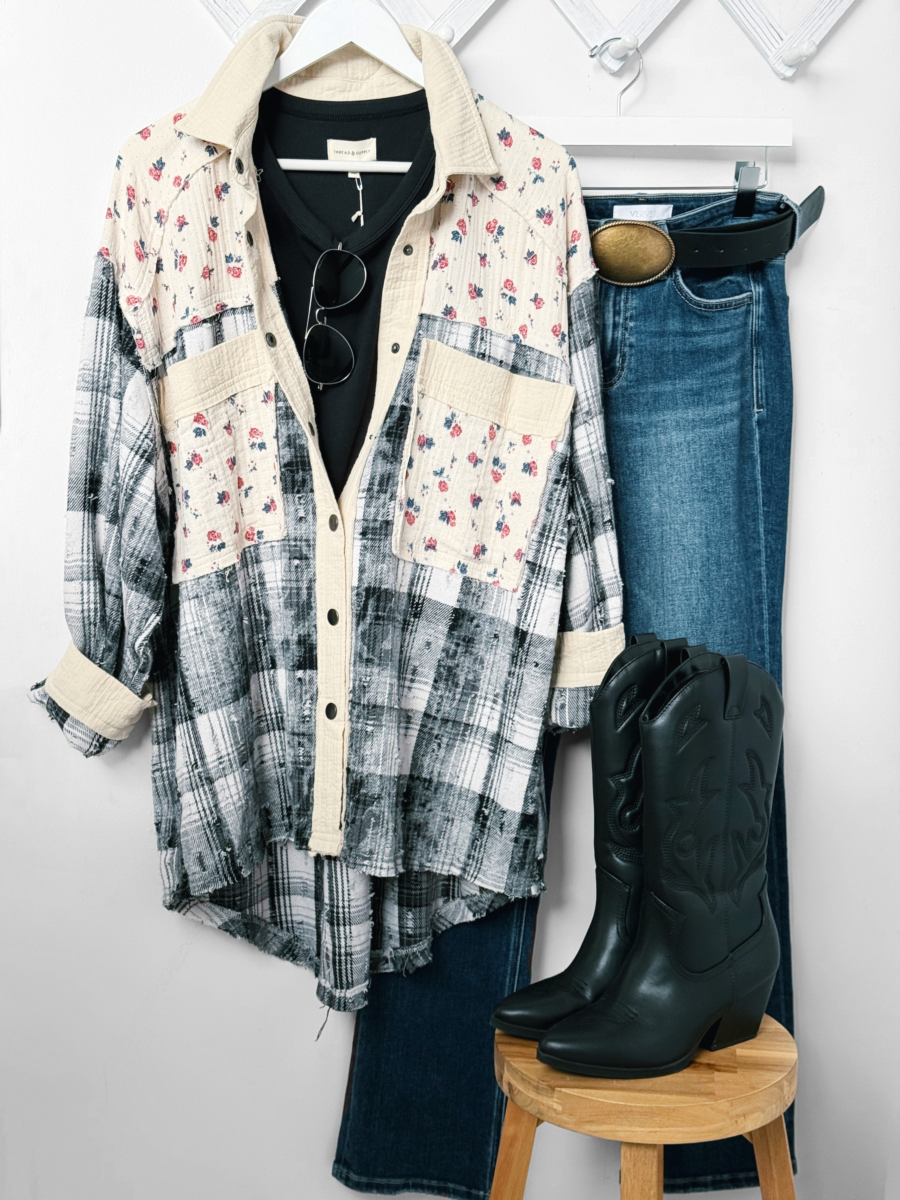 Heritage Patchwork Shacket - NATURAL