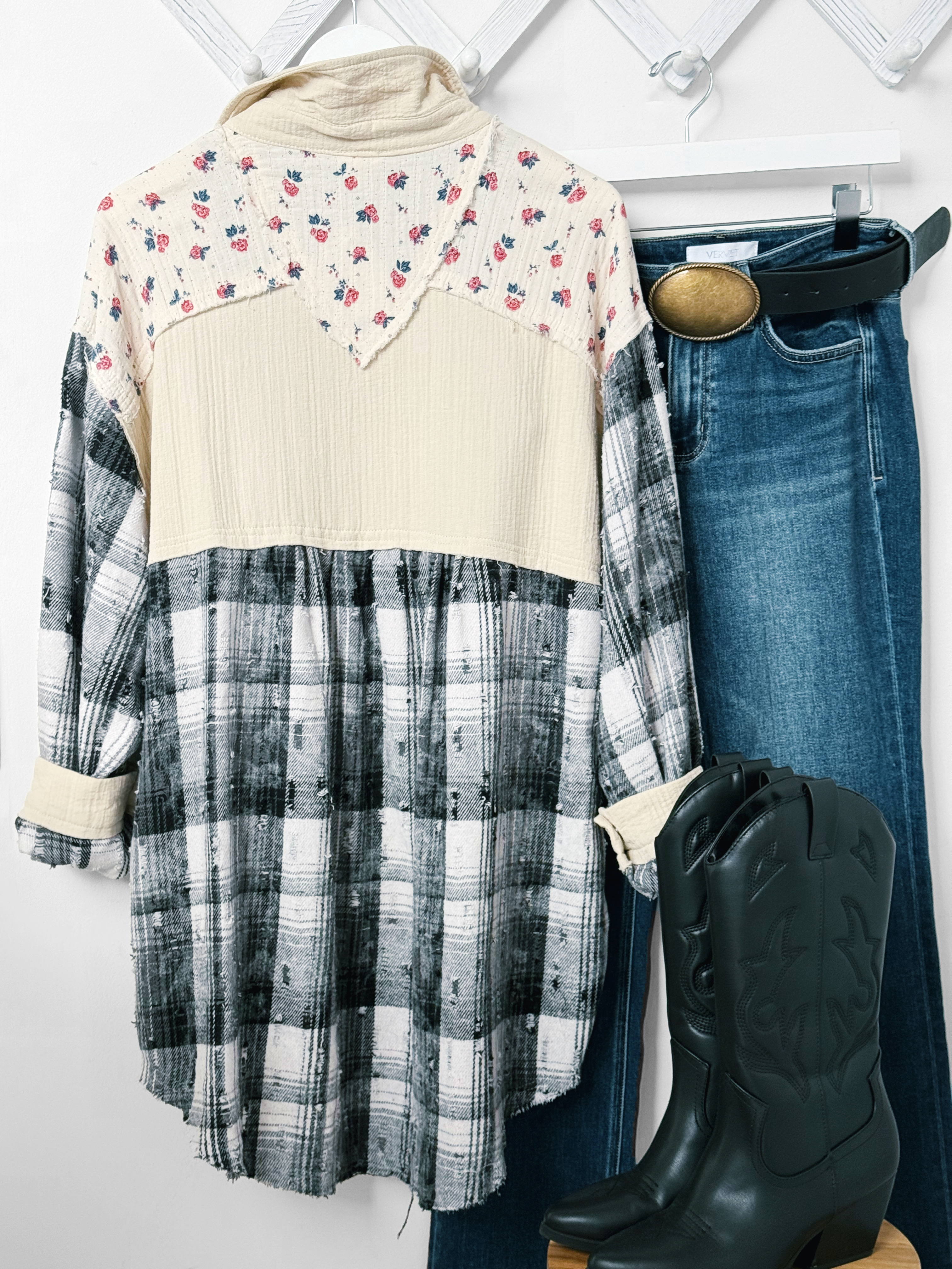 Heritage Patchwork Shacket - NATURAL