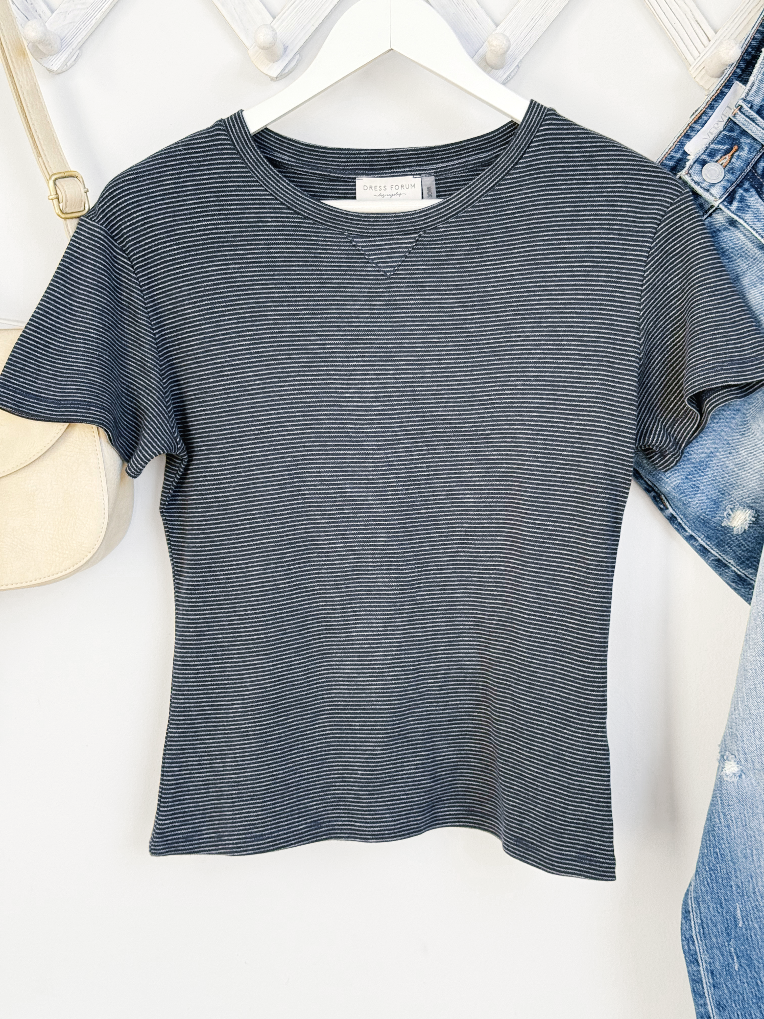 Josie Stripe Tee - DARK NAVY/GREY