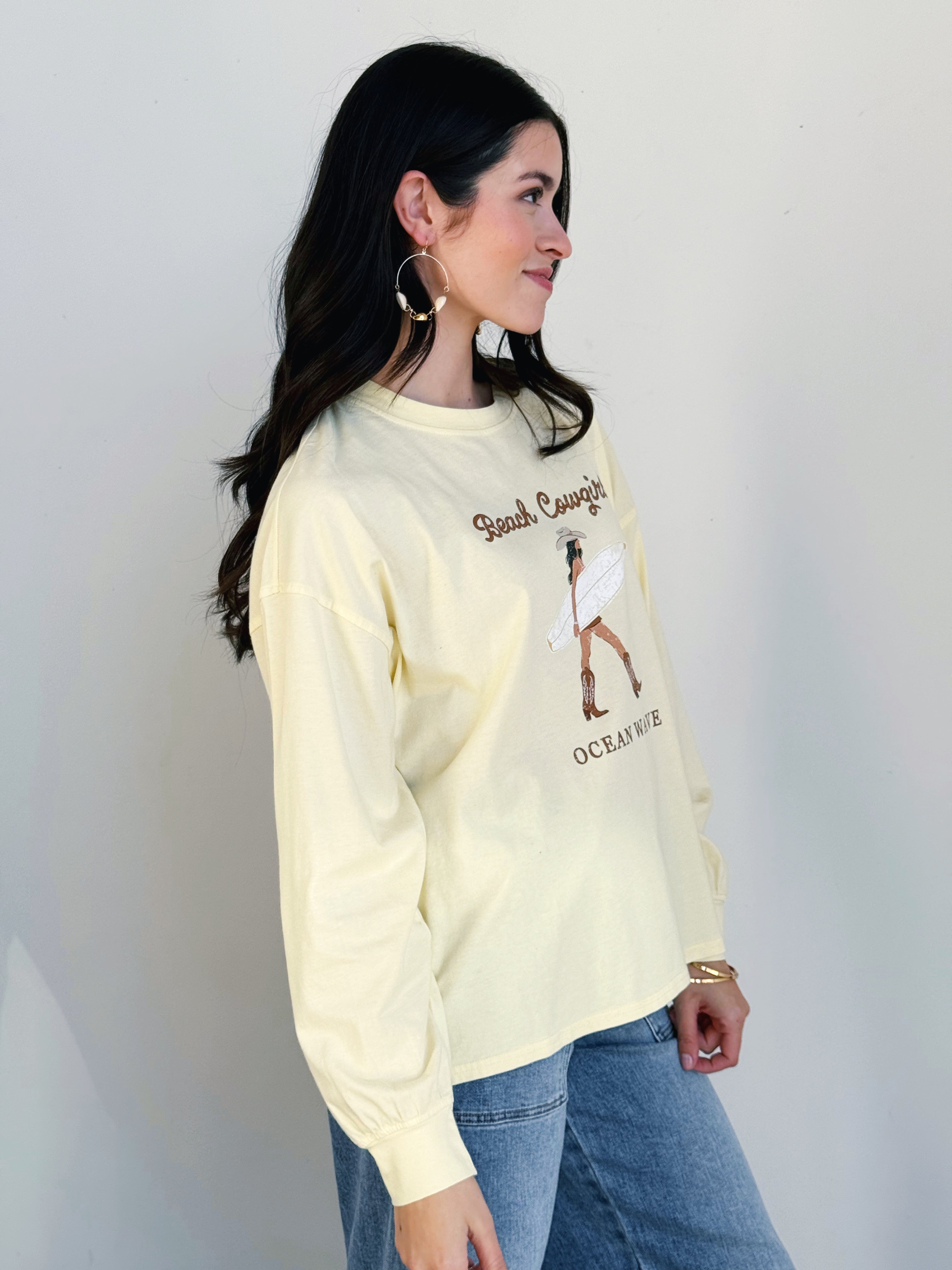 Beach Cowgirl Graphic Tee - BUTTER YELLOW