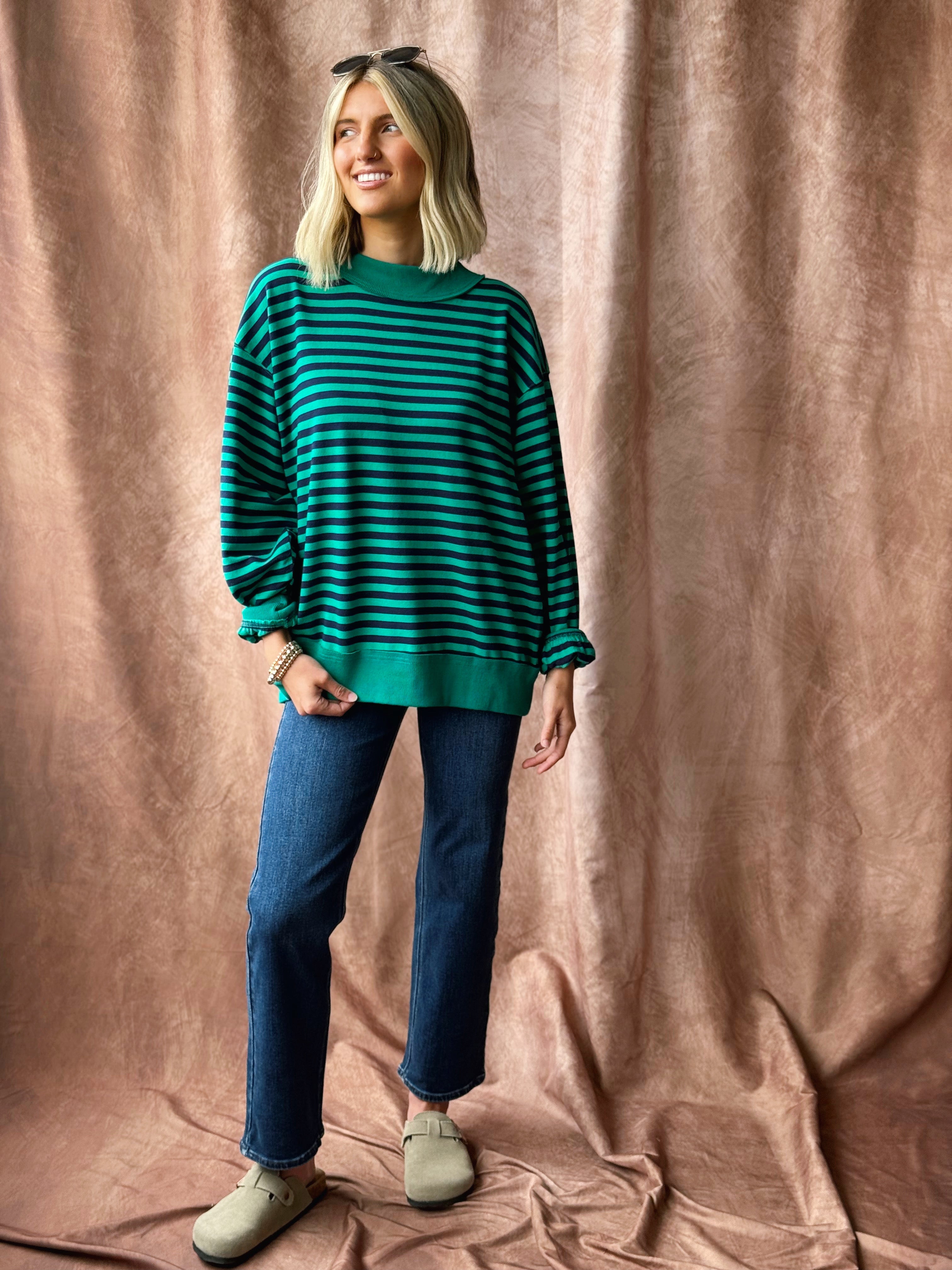 Happy Stripe Pullover - EMERALD/NAVY