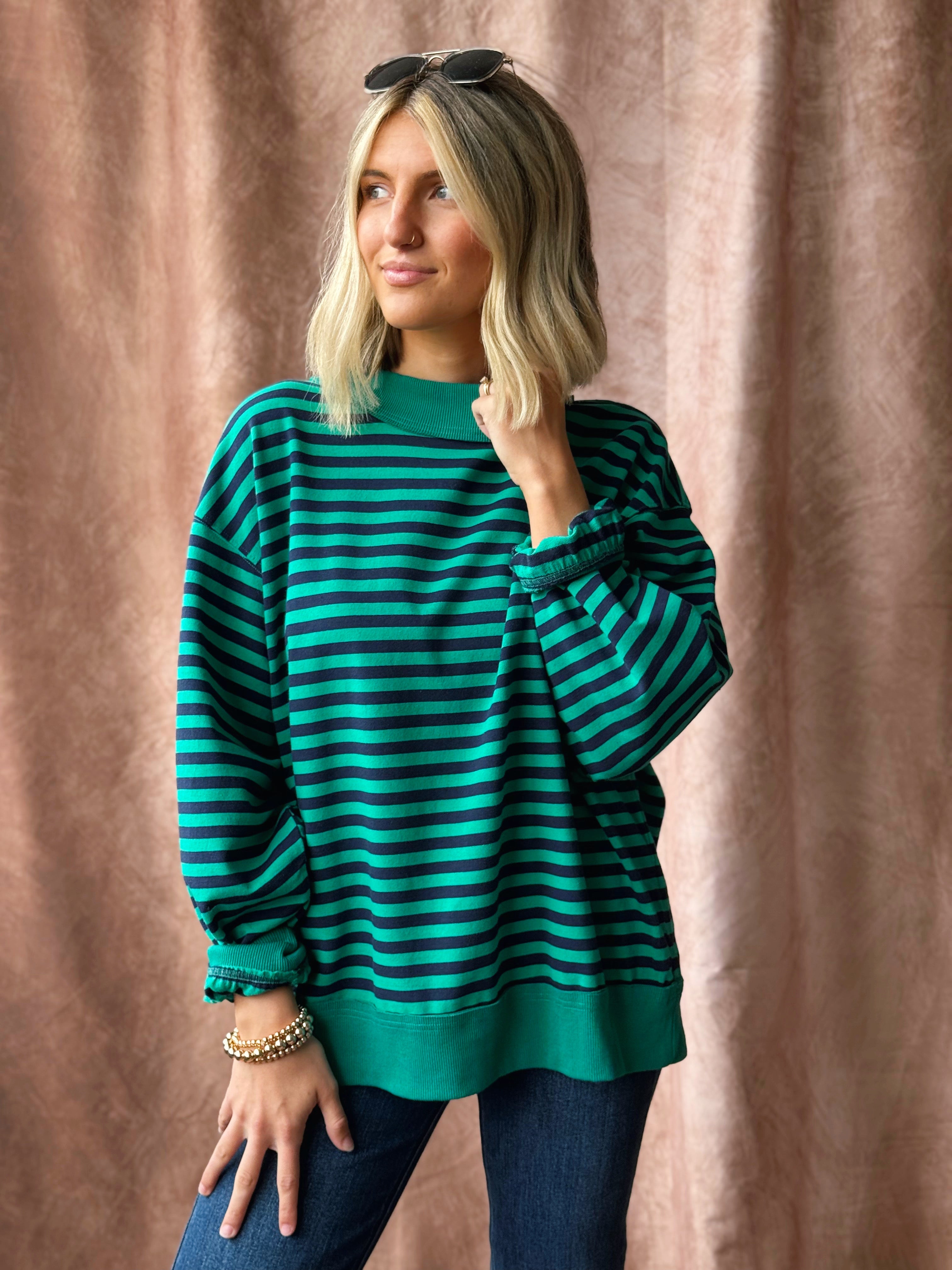 Happy Stripe Pullover - EMERALD/NAVY