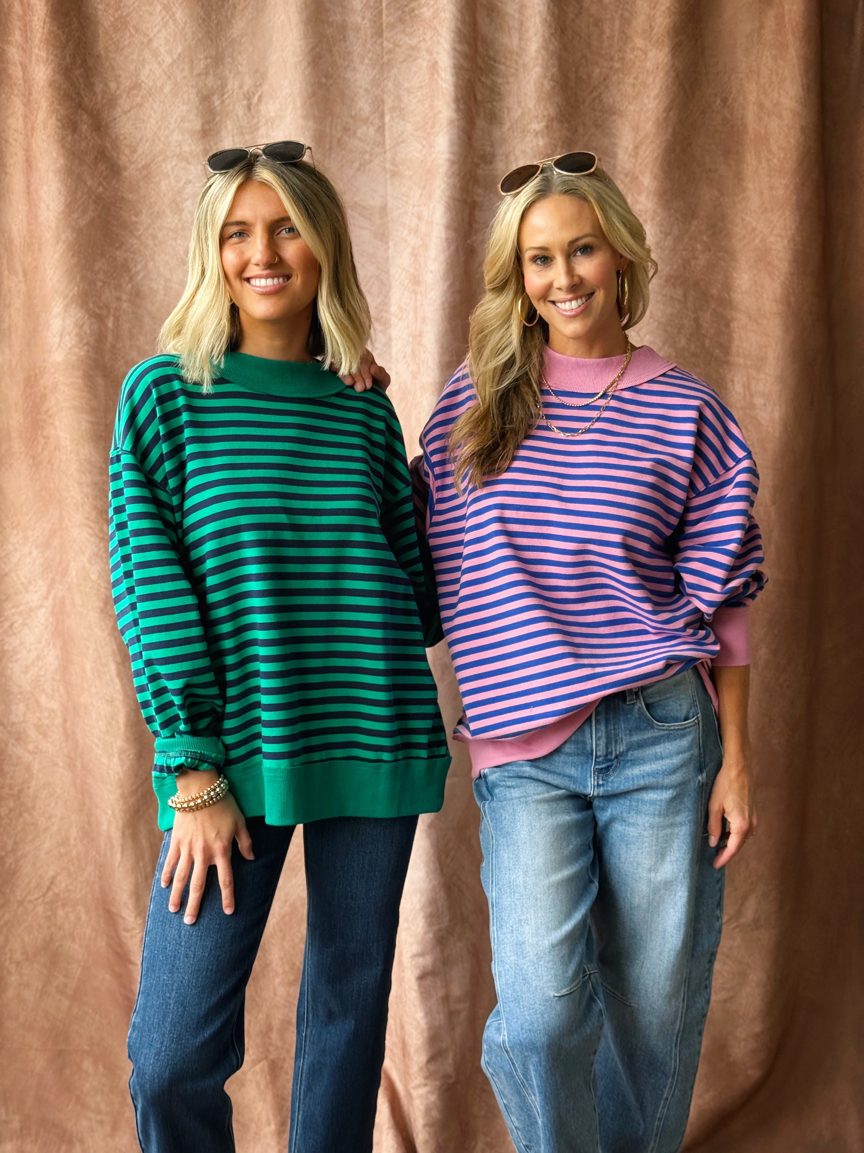 Happy Stripe Pullover - PINK/ROYAL