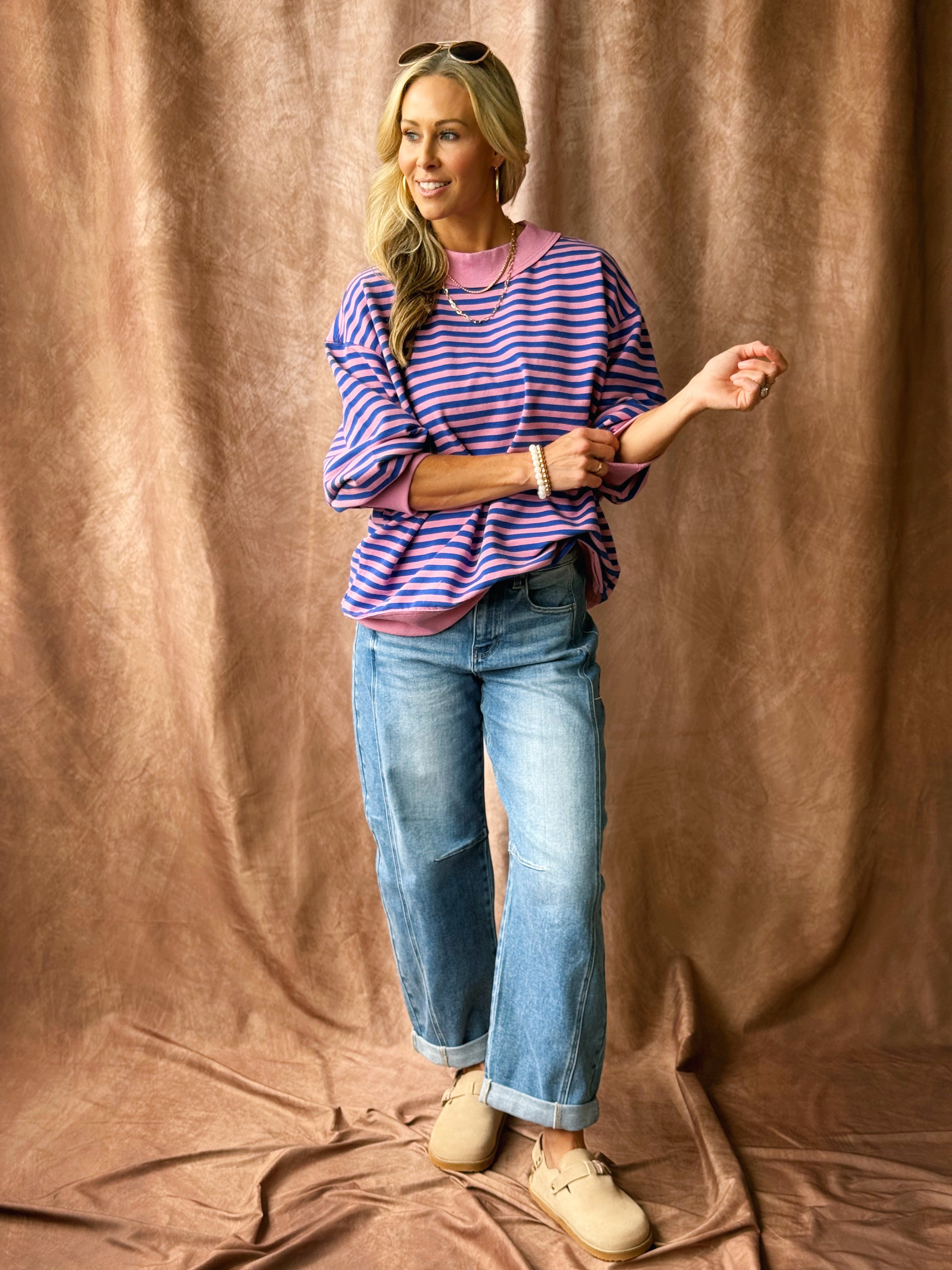 Happy Stripe Pullover - PINK/ROYAL