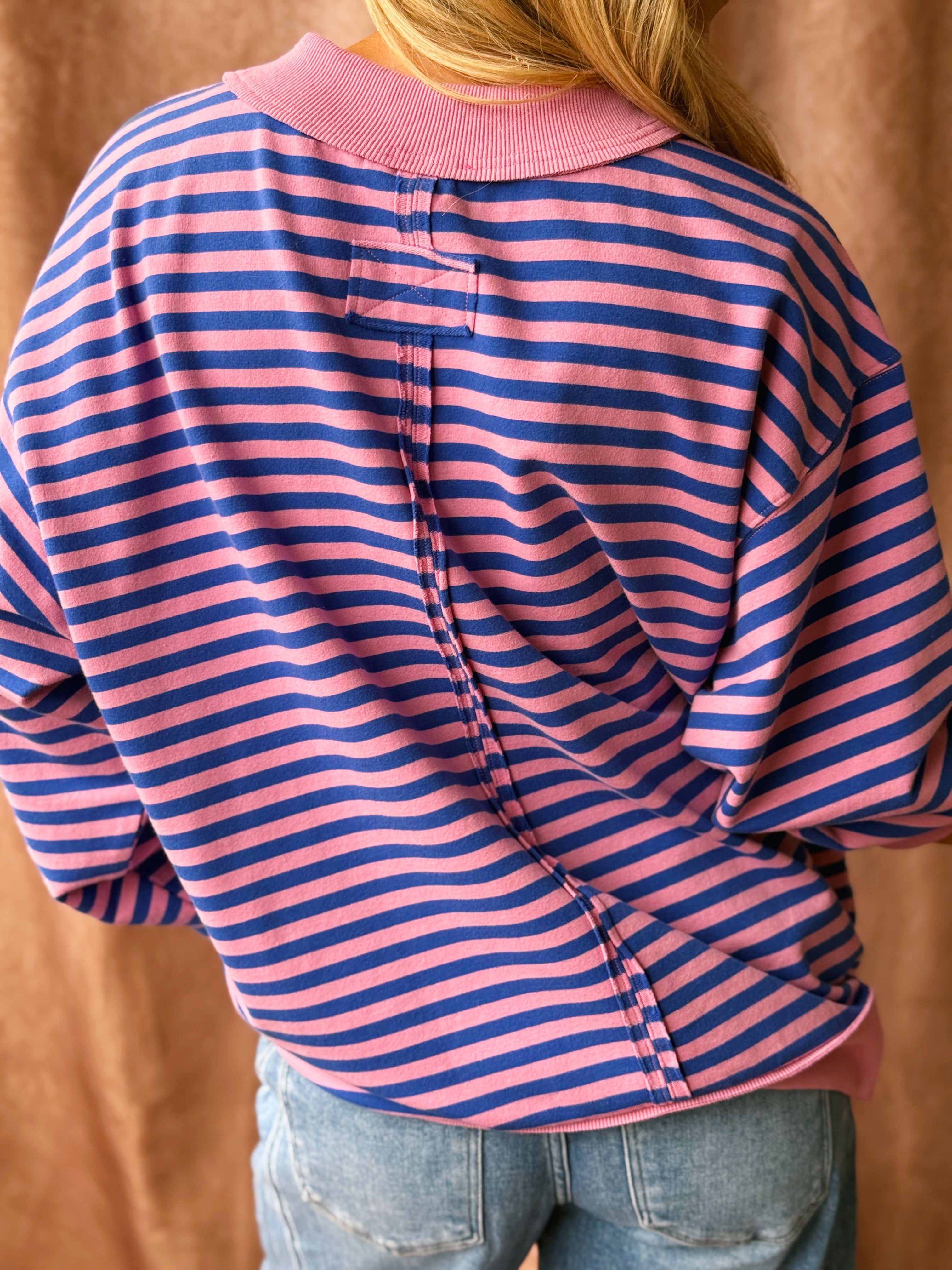 Happy Stripe Pullover - PINK/ROYAL