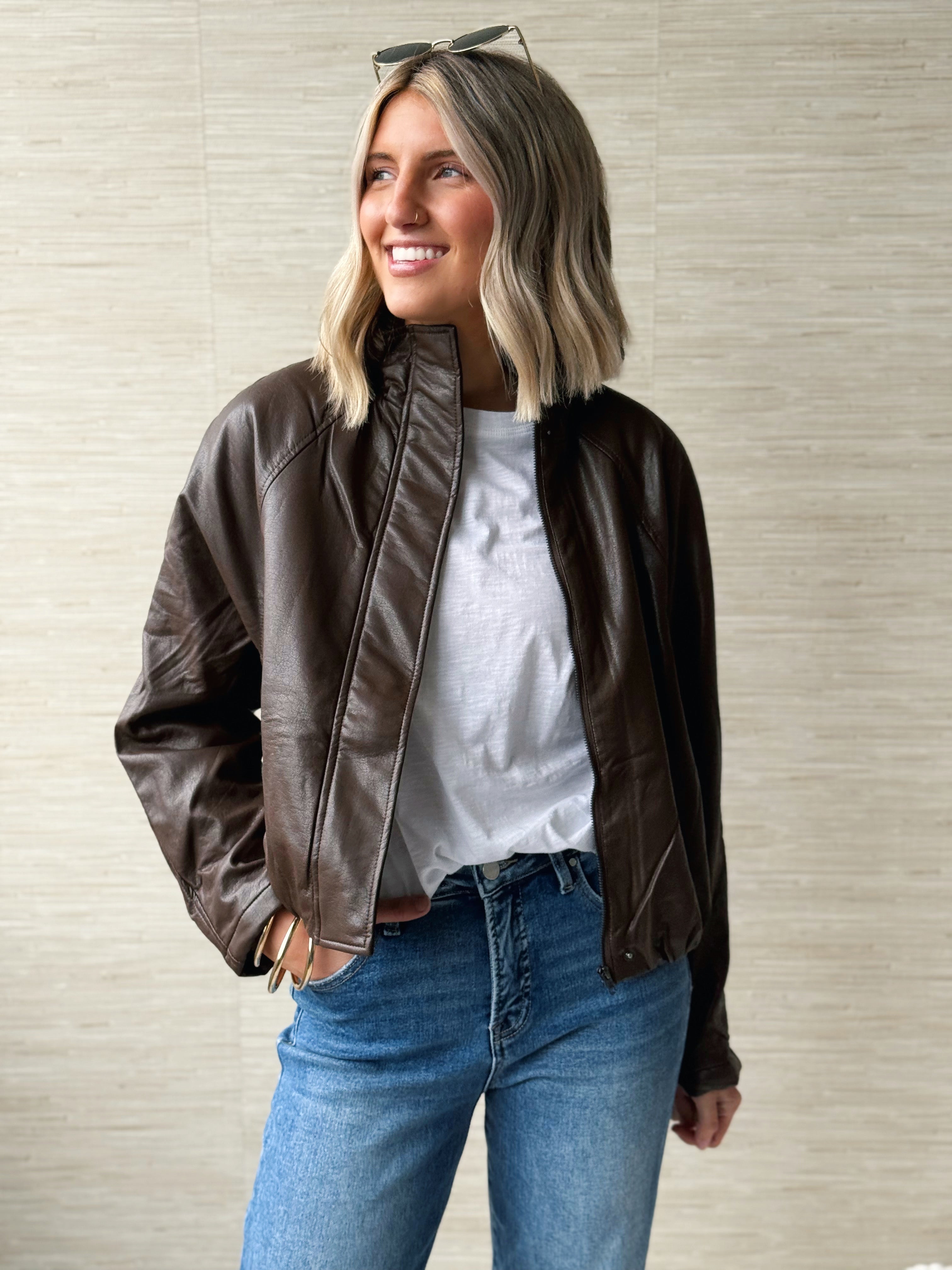Winnie Leather Jacket - BROWN
