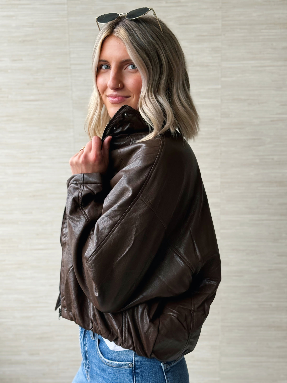 Winnie Leather Jacket - BROWN