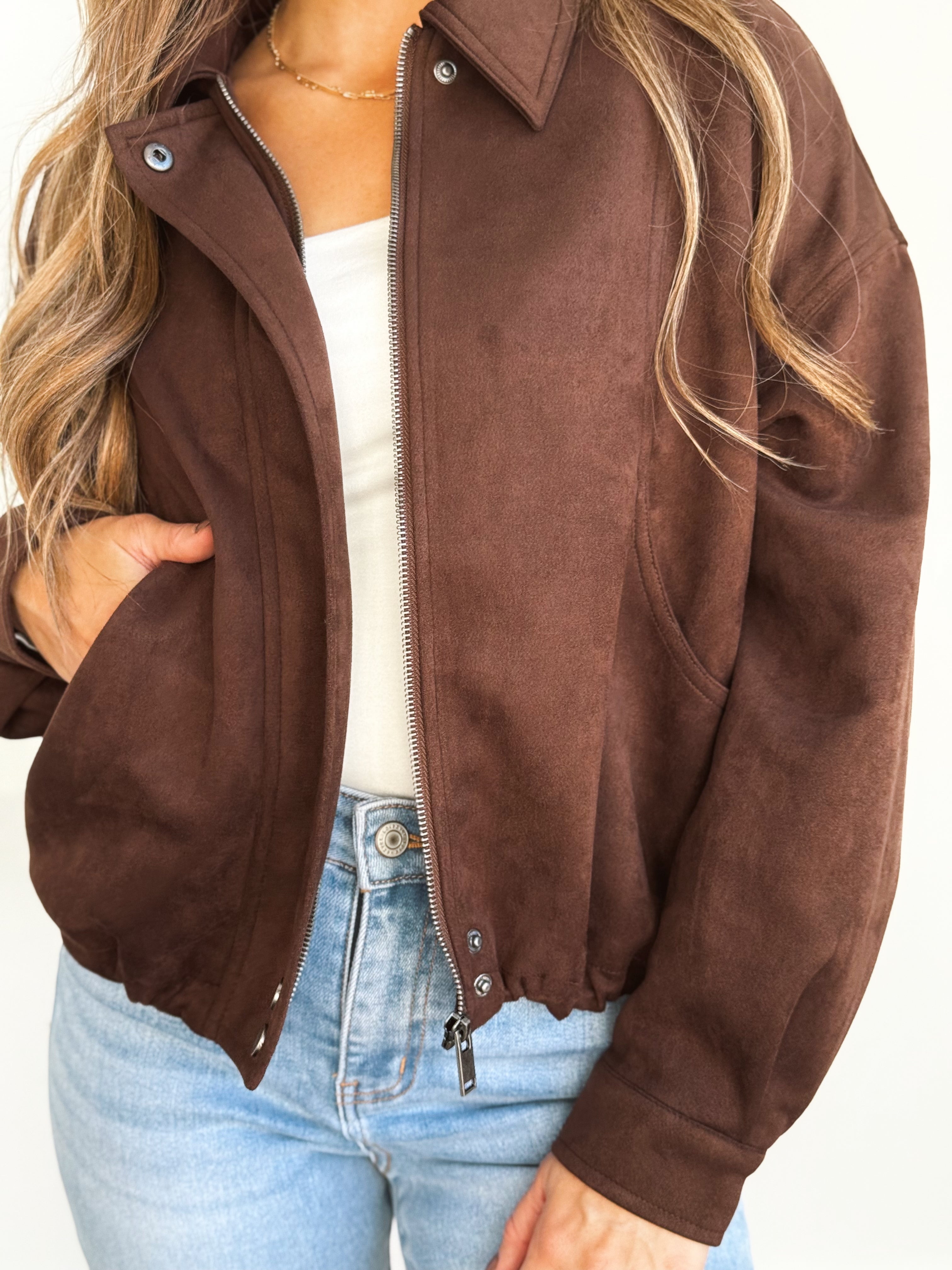 Lara Suede Jacket - CHOCOLATE BROWN