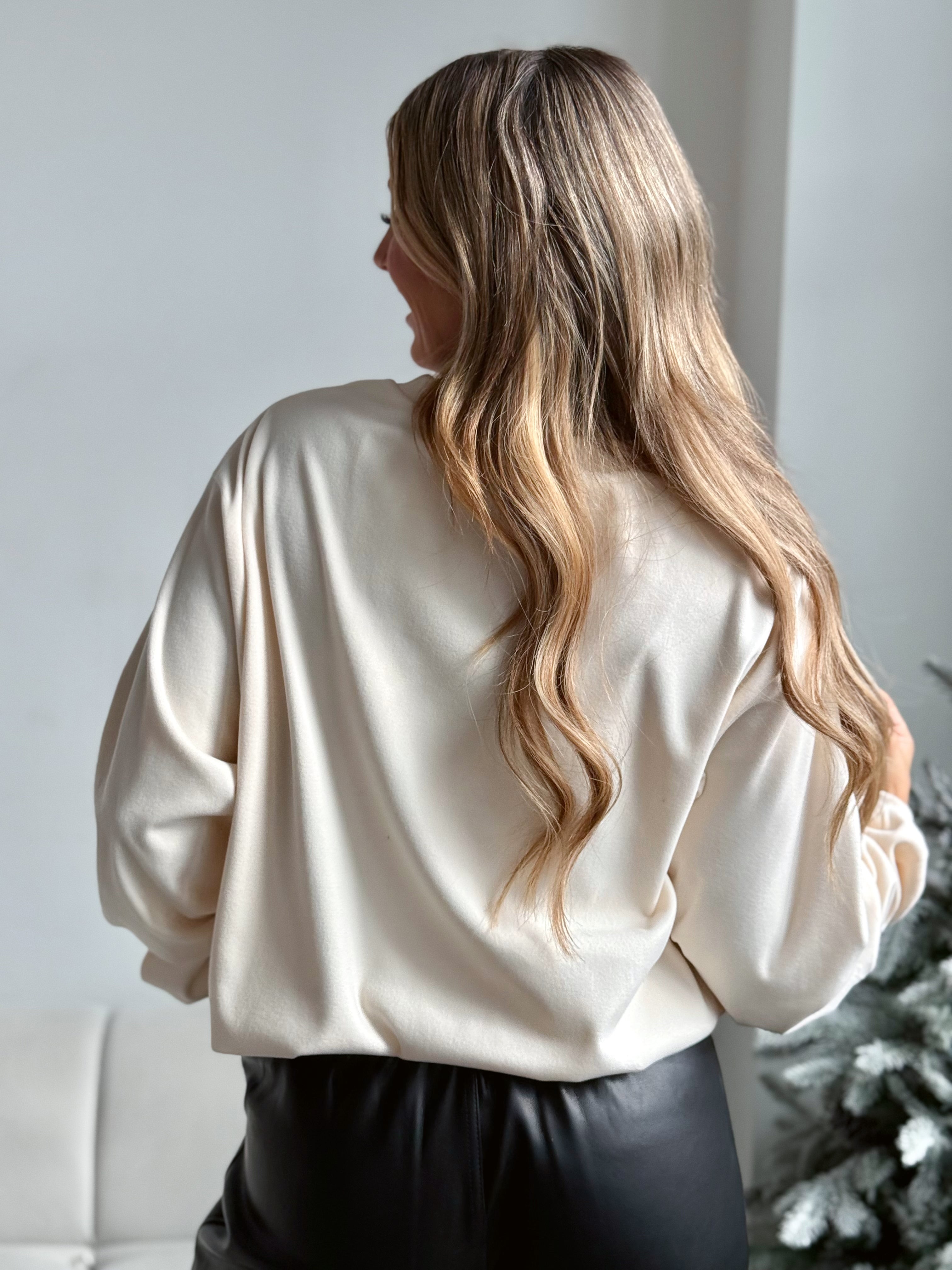 Peppermint Bows Sweatshirt - CREAM