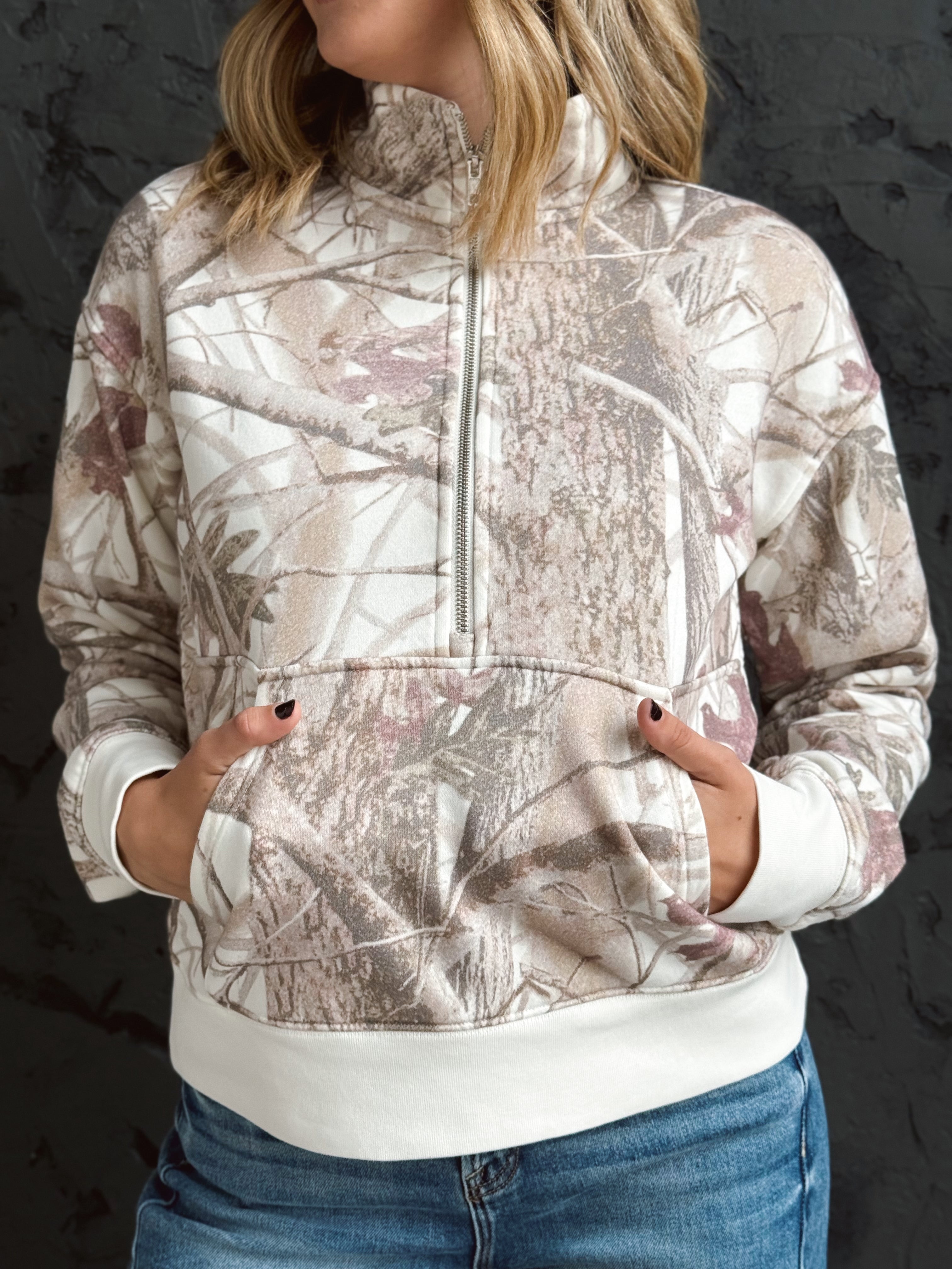Savannah Half Zip Sweatshirt - MAUVE CAMO